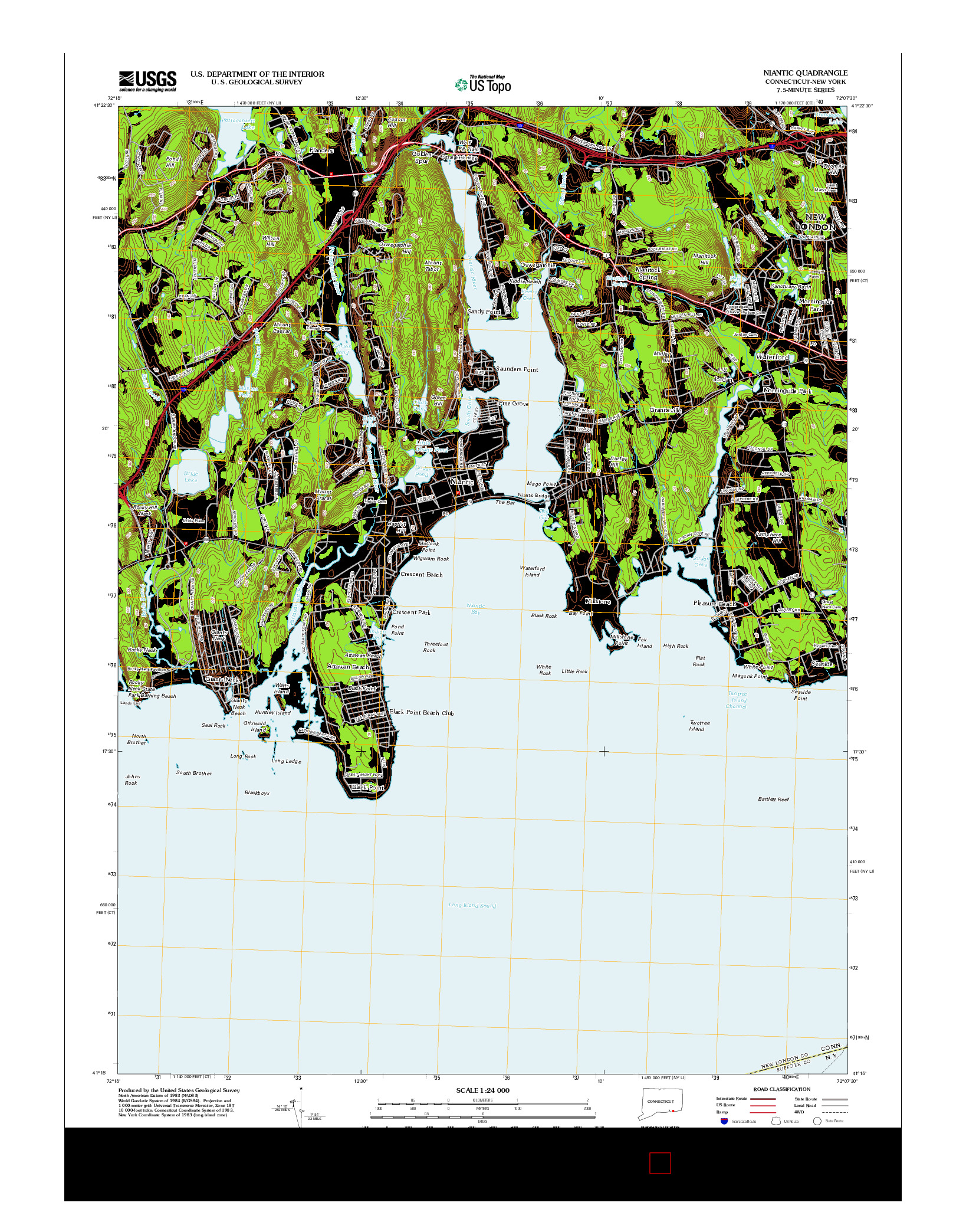 USGS US TOPO 7.5-MINUTE MAP FOR NIANTIC, CT-NY 2012