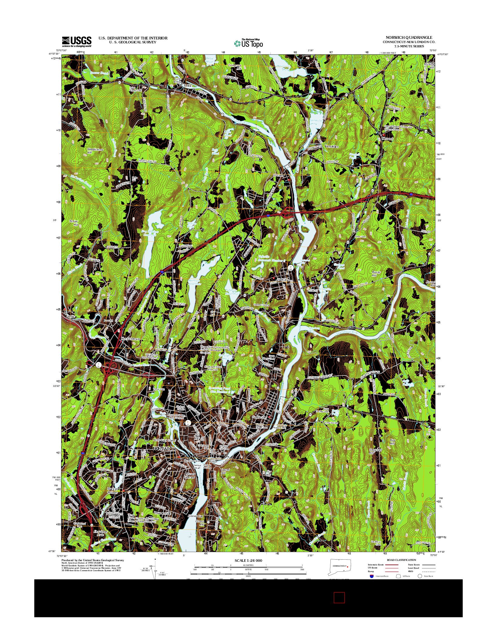 USGS US TOPO 7.5-MINUTE MAP FOR NORWICH, CT 2012