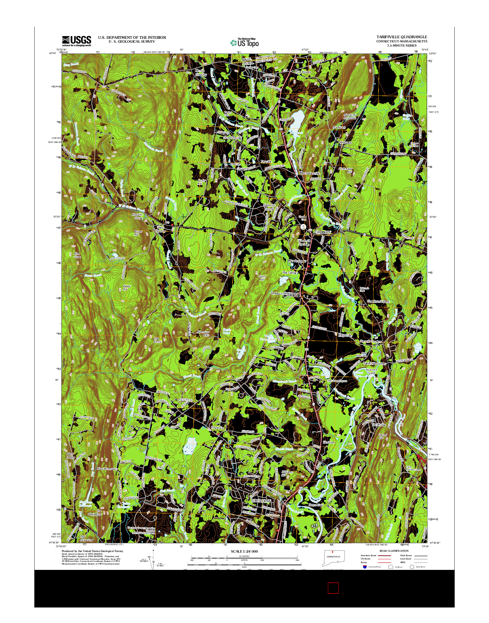 USGS US TOPO 7.5-MINUTE MAP FOR TARIFFVILLE, CT-MA 2012