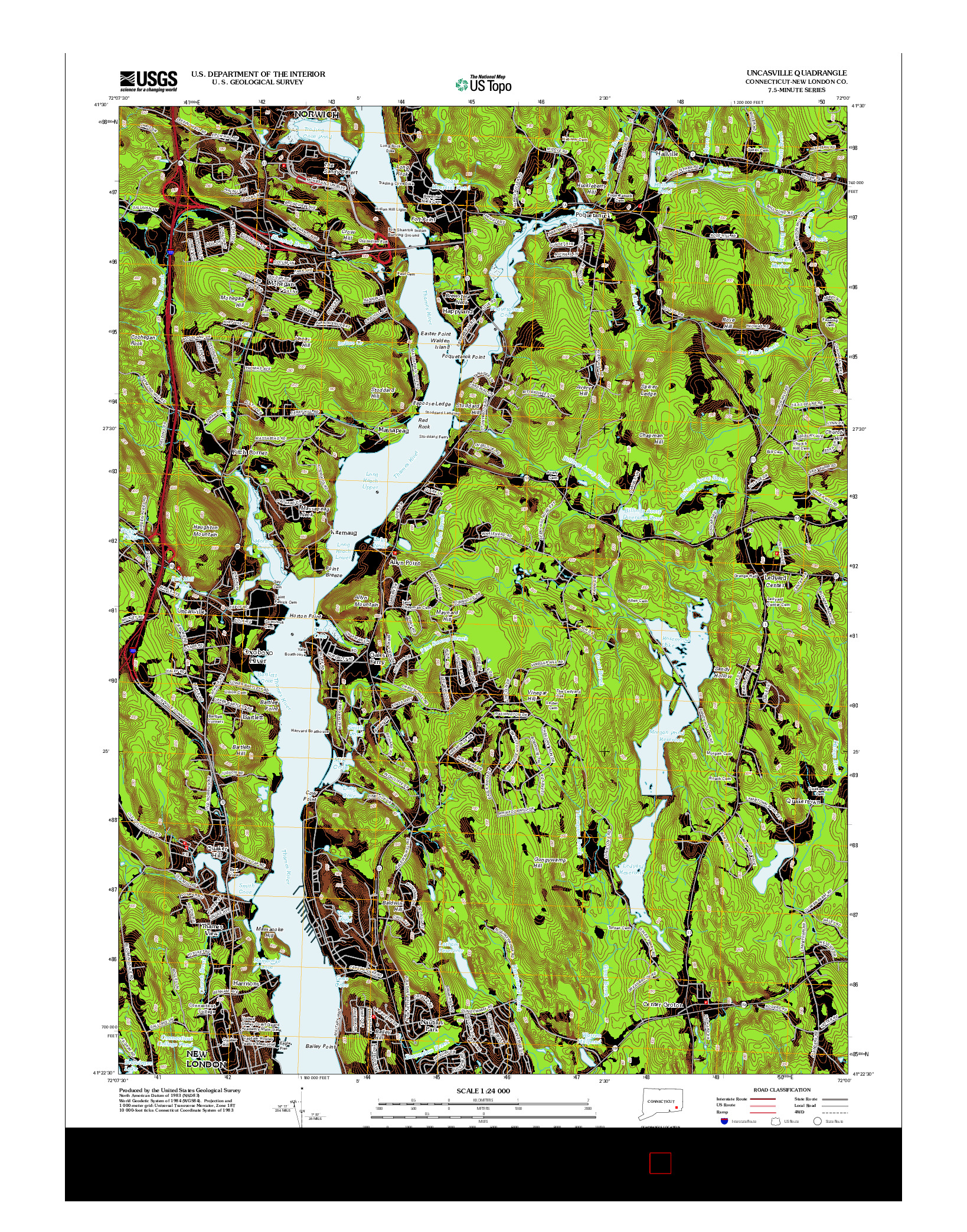 USGS US TOPO 7.5-MINUTE MAP FOR UNCASVILLE, CT 2012