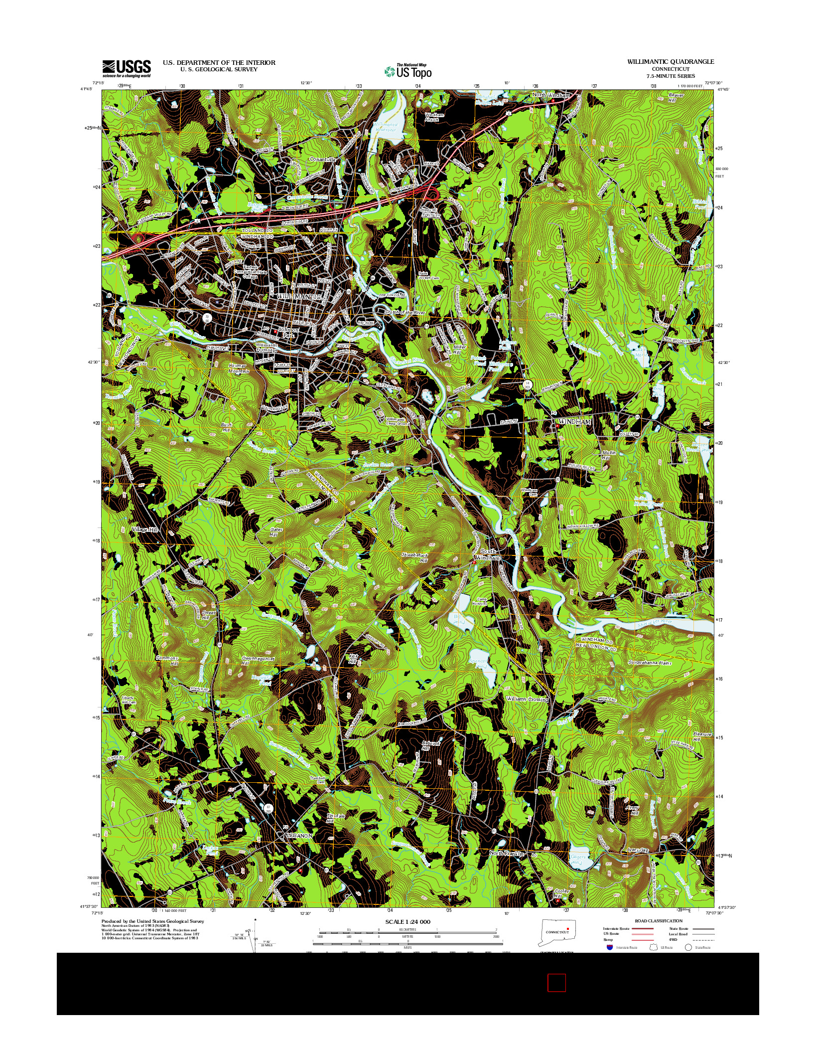 USGS US TOPO 7.5-MINUTE MAP FOR WILLIMANTIC, CT 2012