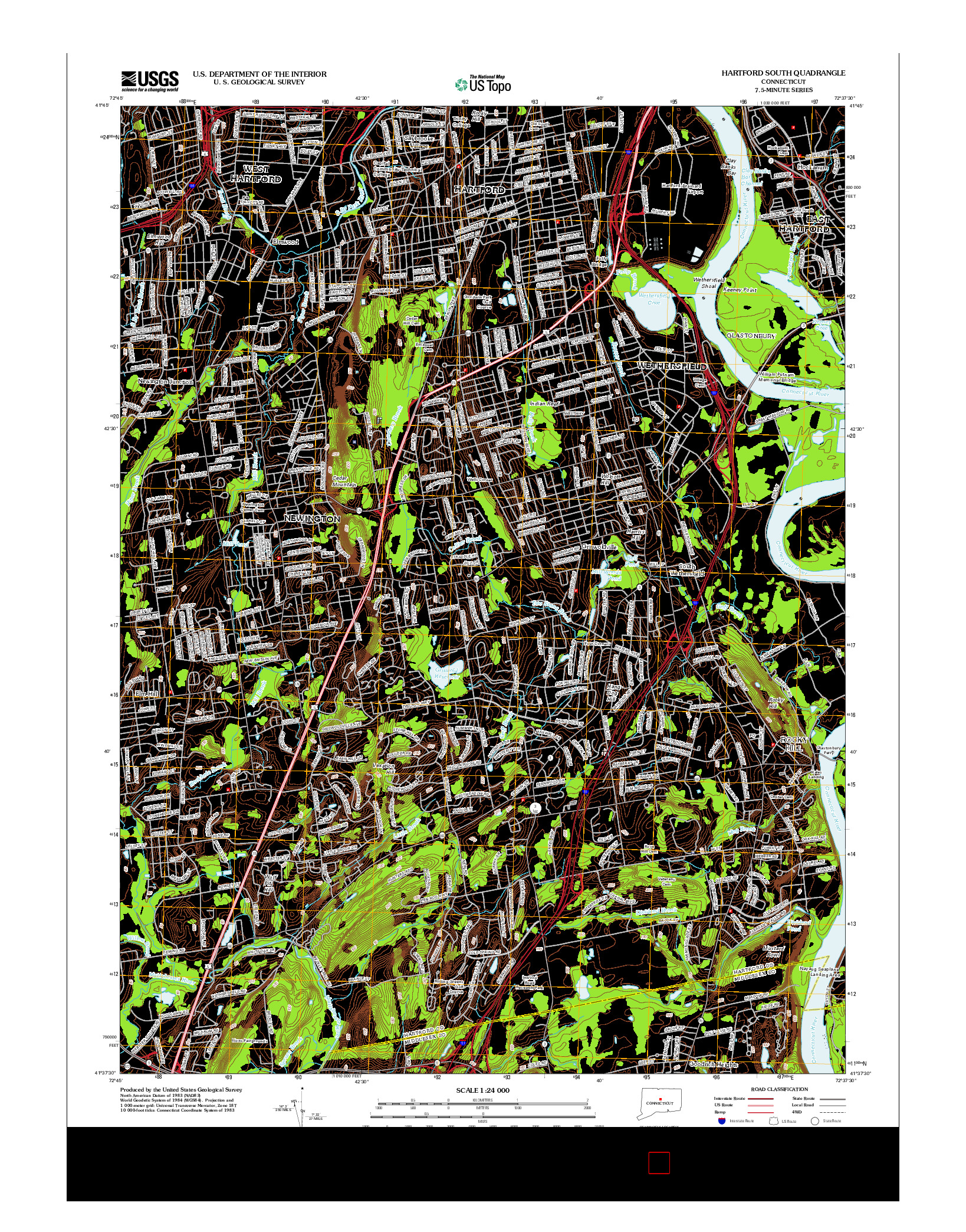 USGS US TOPO 7.5-MINUTE MAP FOR HARTFORD SOUTH, CT 2012