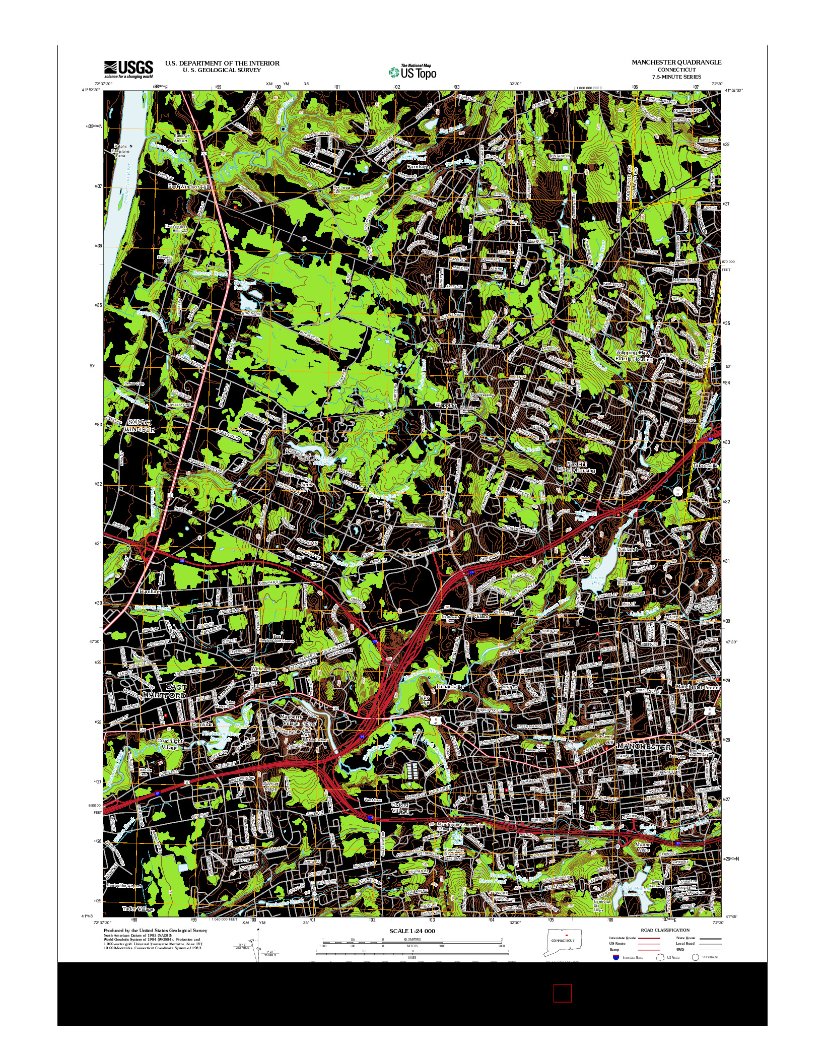 USGS US TOPO 7.5-MINUTE MAP FOR MANCHESTER, CT 2012