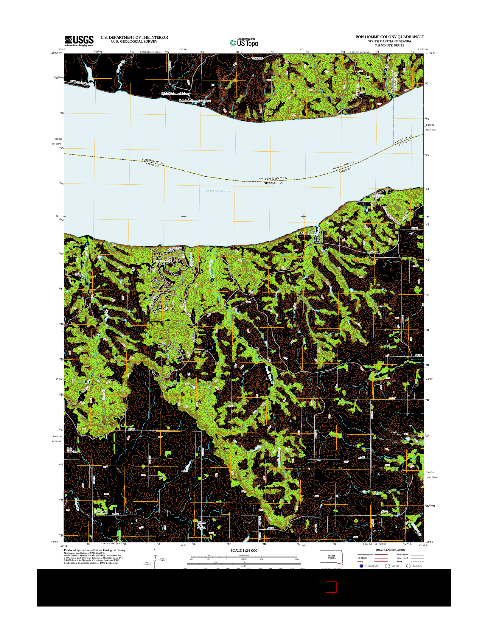 USGS US TOPO 7.5-MINUTE MAP FOR BON HOMME COLONY, SD-NE 2012