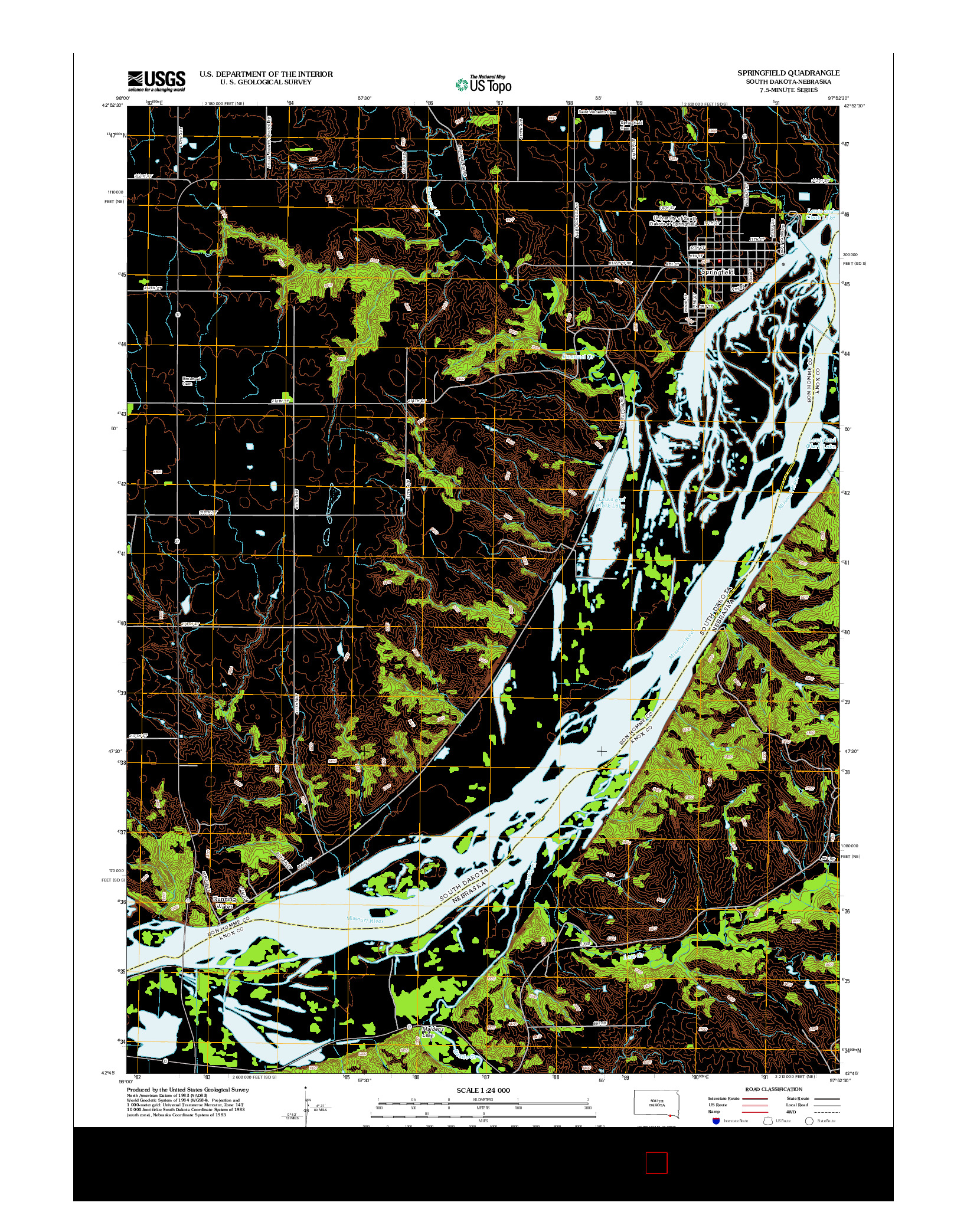 USGS US TOPO 7.5-MINUTE MAP FOR SPRINGFIELD, SD-NE 2012