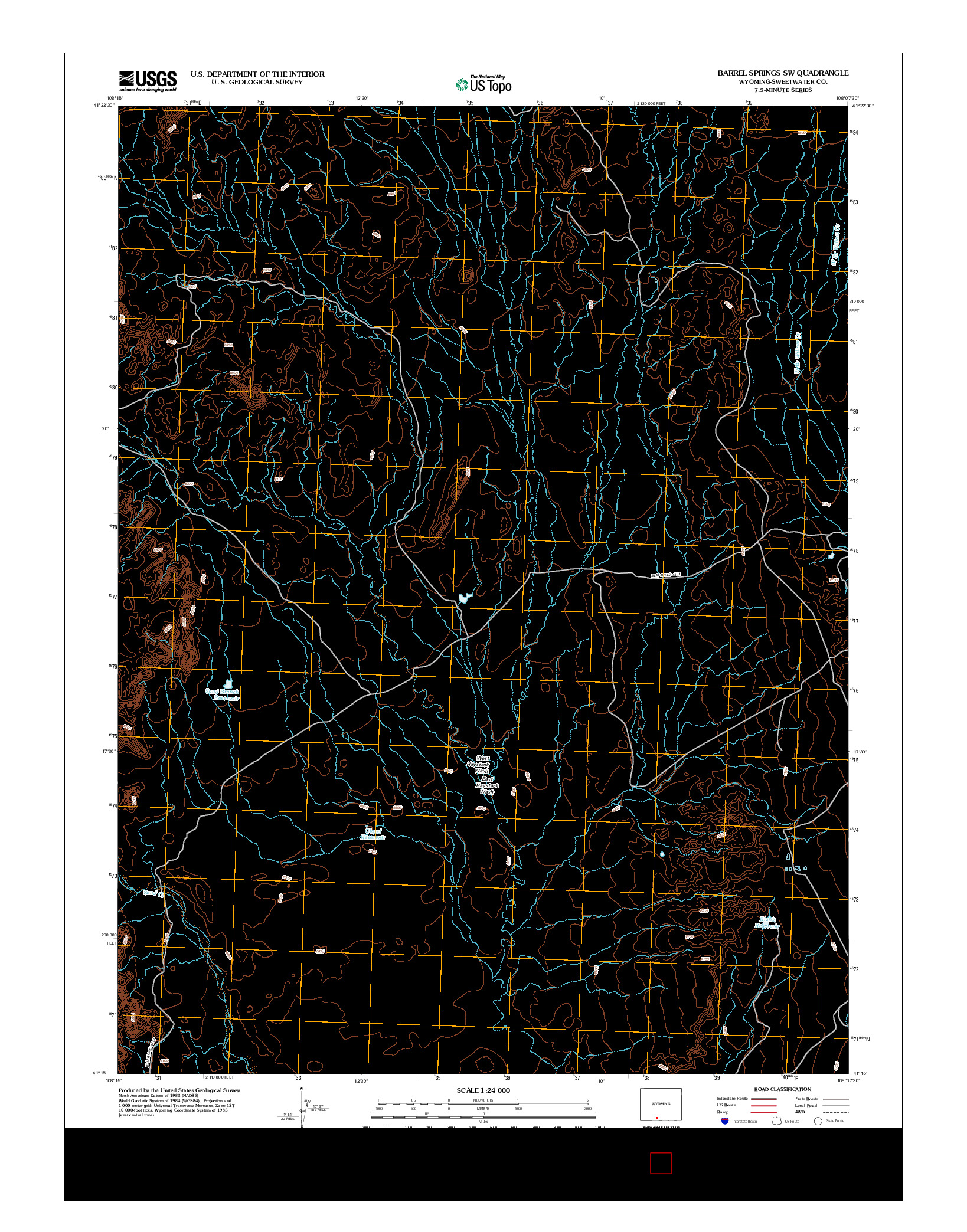 USGS US TOPO 7.5-MINUTE MAP FOR BARREL SPRINGS SW, WY 2012