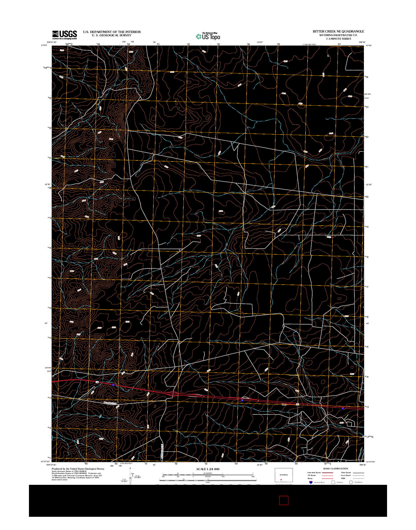 USGS US TOPO 7.5-MINUTE MAP FOR BITTER CREEK NE, WY 2012