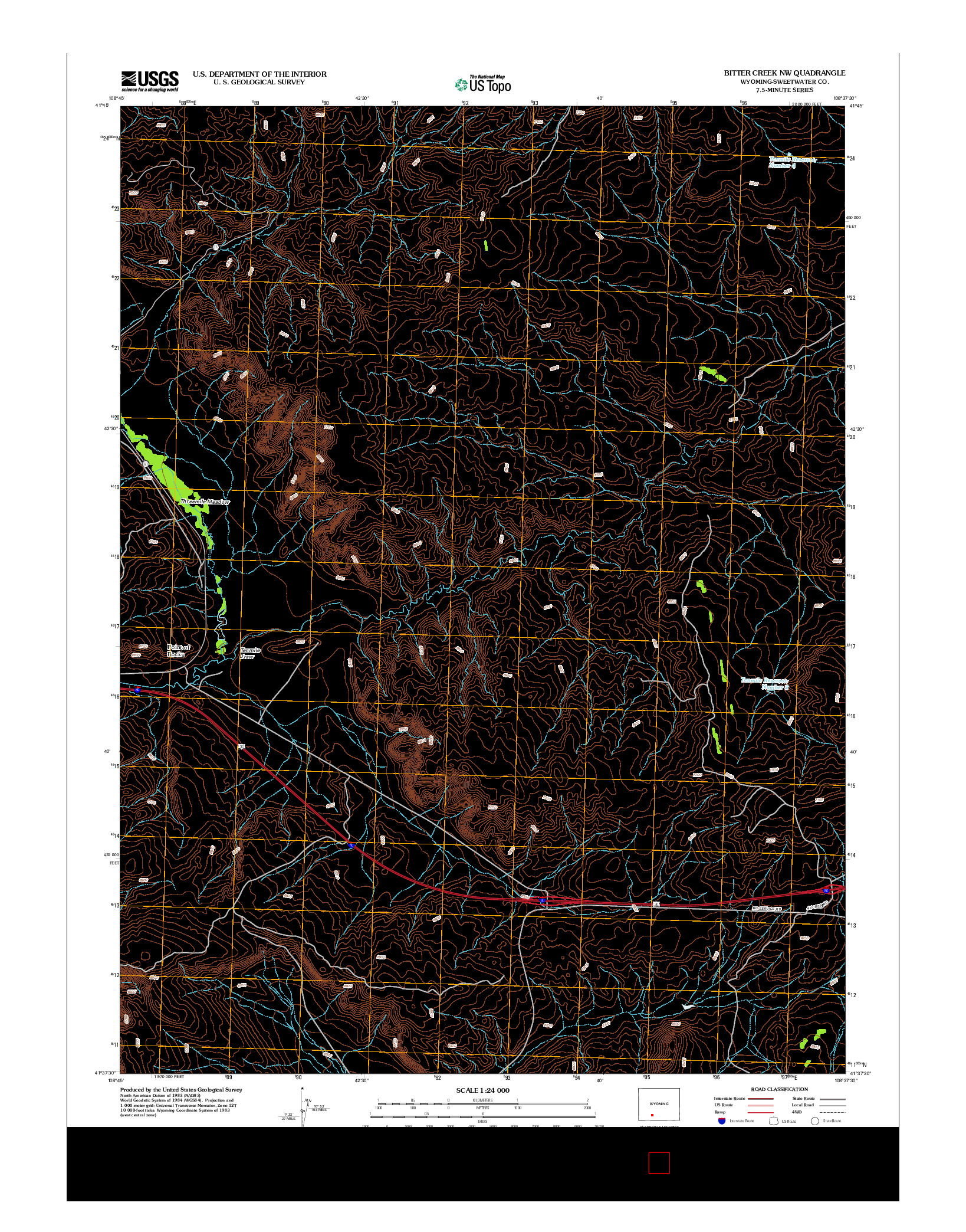 USGS US TOPO 7.5-MINUTE MAP FOR BITTER CREEK NW, WY 2012