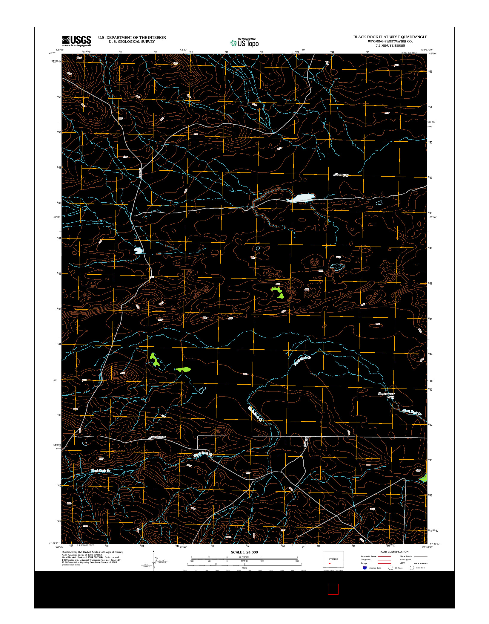 USGS US TOPO 7.5-MINUTE MAP FOR BLACK ROCK FLAT WEST, WY 2012