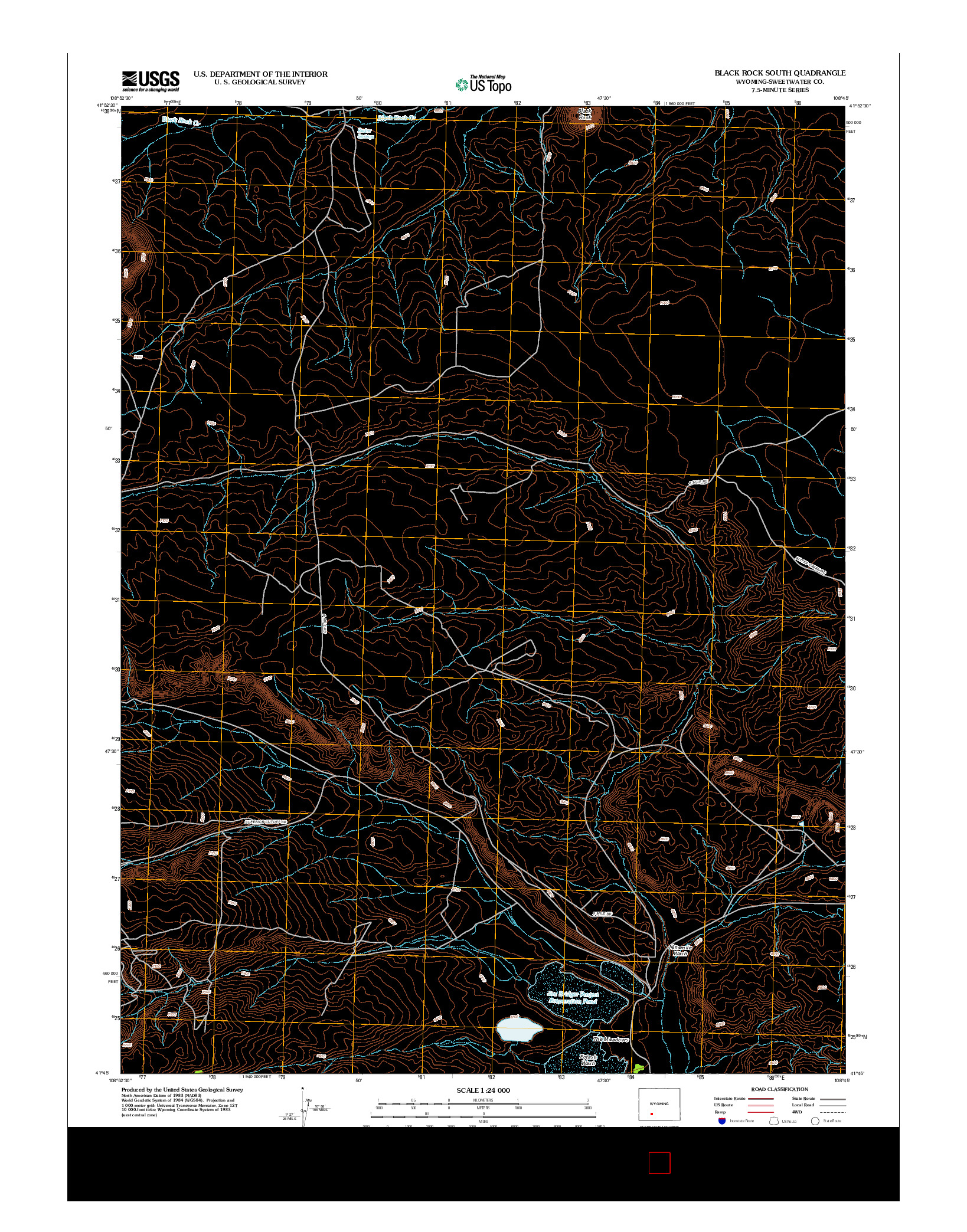 USGS US TOPO 7.5-MINUTE MAP FOR BLACK ROCK SOUTH, WY 2012