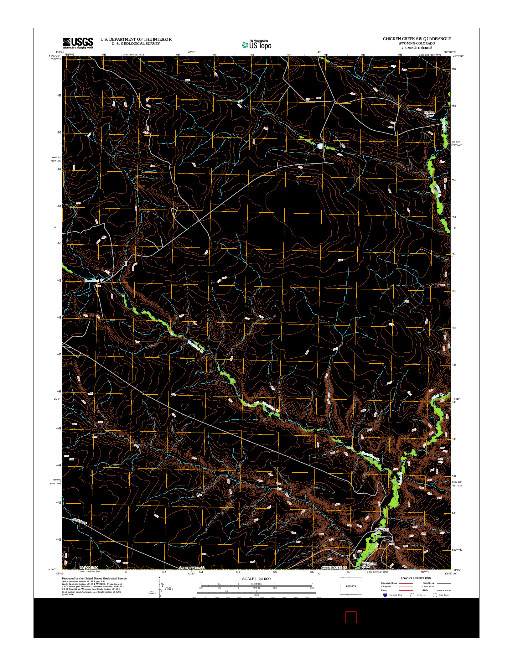 USGS US TOPO 7.5-MINUTE MAP FOR CHICKEN CREEK SW, WY-CO 2012