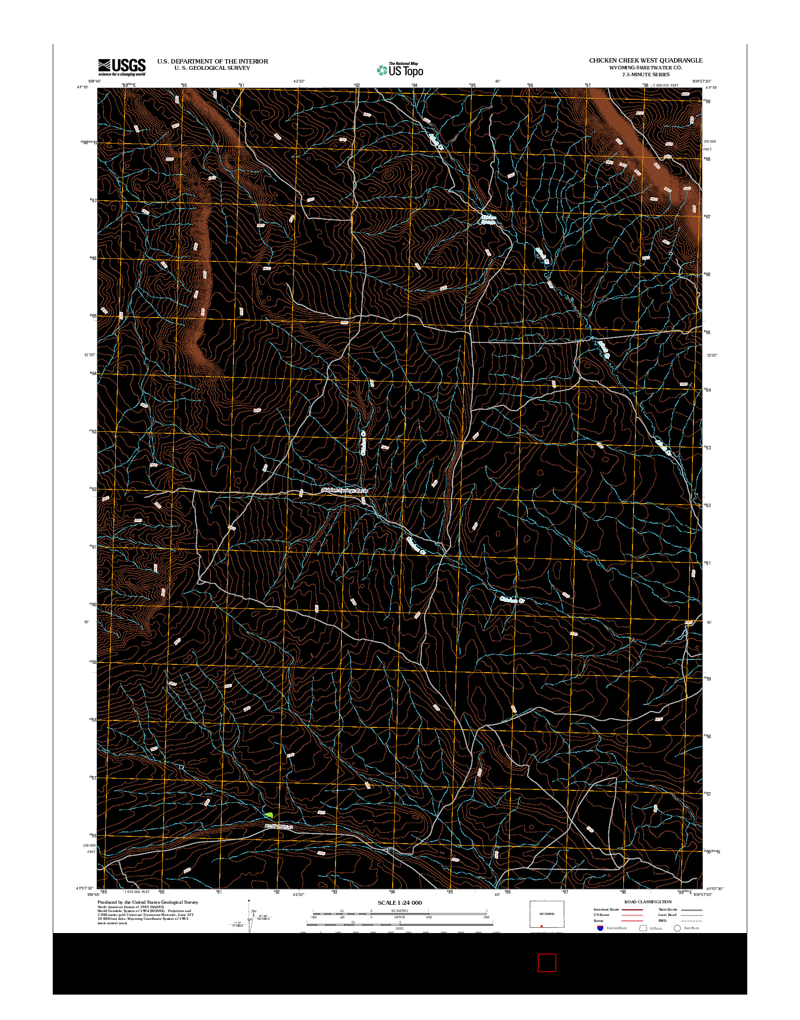 USGS US TOPO 7.5-MINUTE MAP FOR CHICKEN CREEK WEST, WY 2012