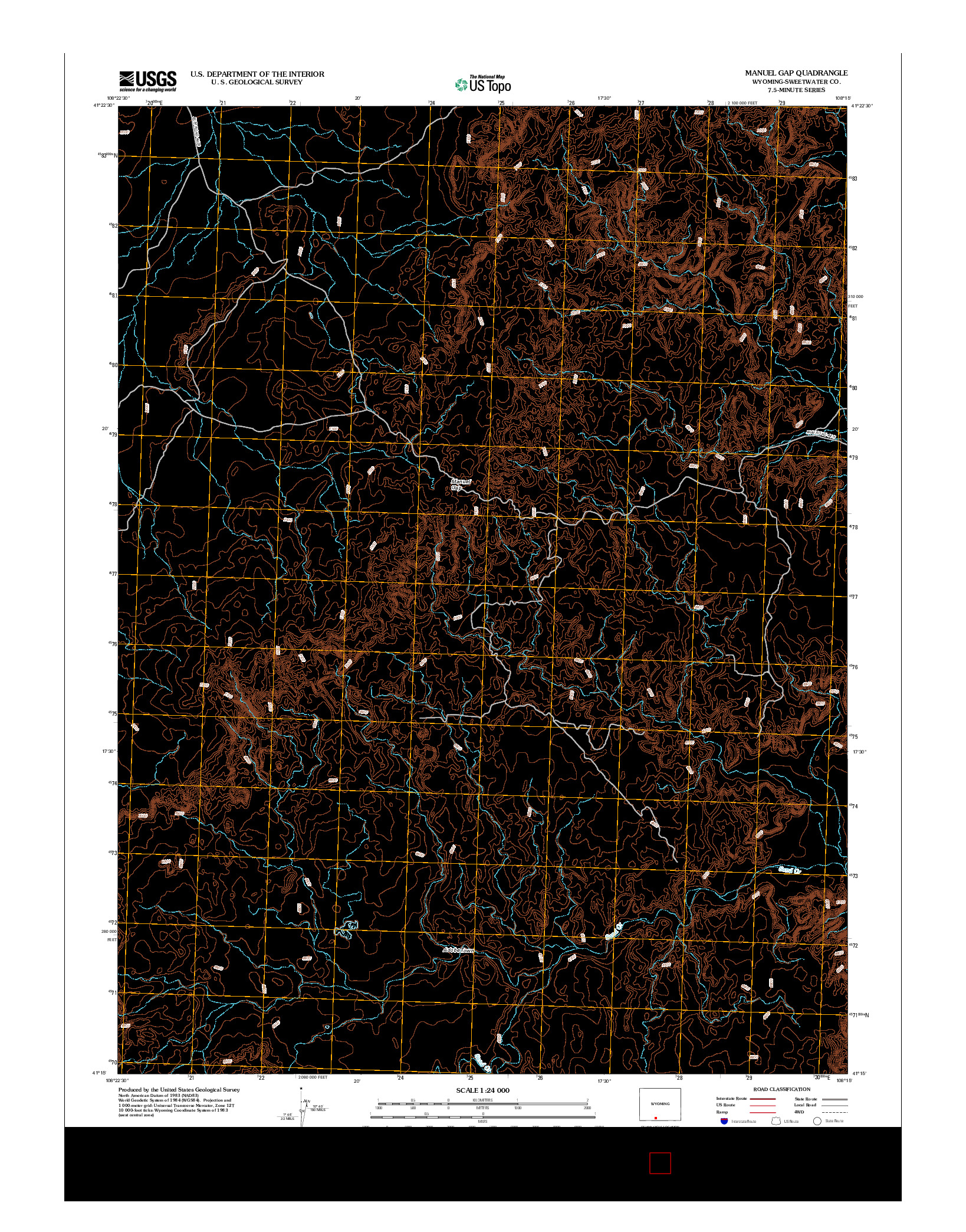 USGS US TOPO 7.5-MINUTE MAP FOR MANUEL GAP, WY 2012