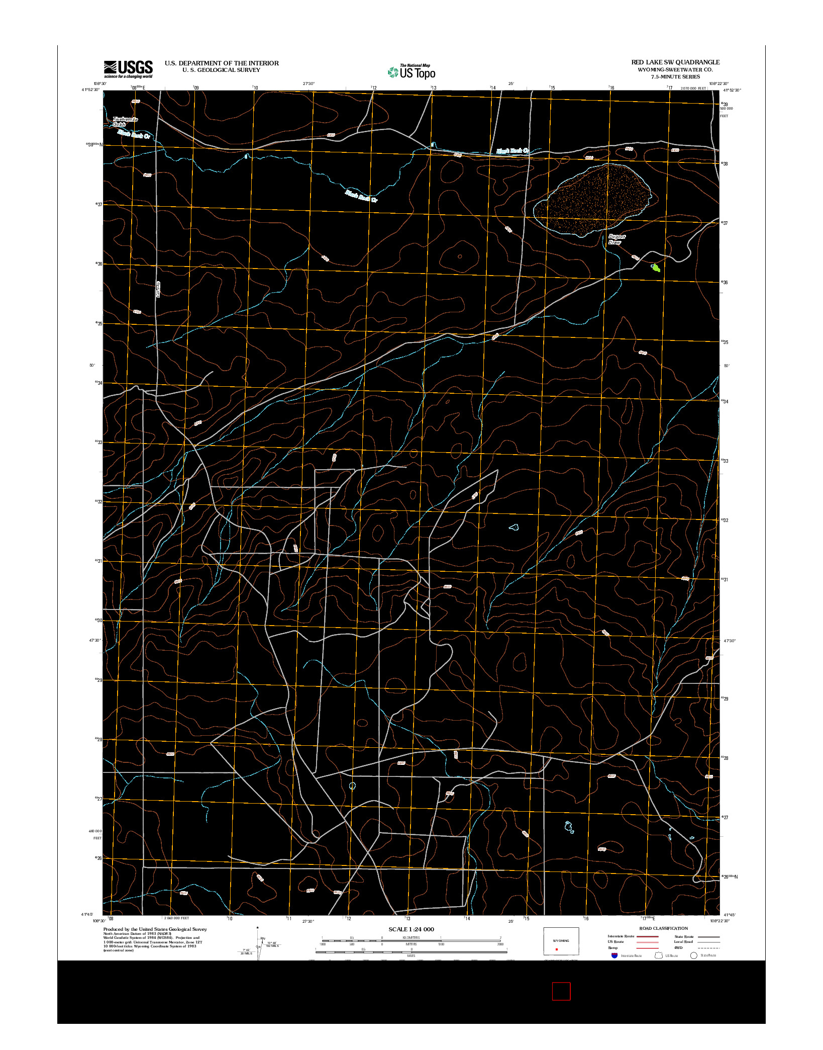 USGS US TOPO 7.5-MINUTE MAP FOR RED LAKE SW, WY 2012