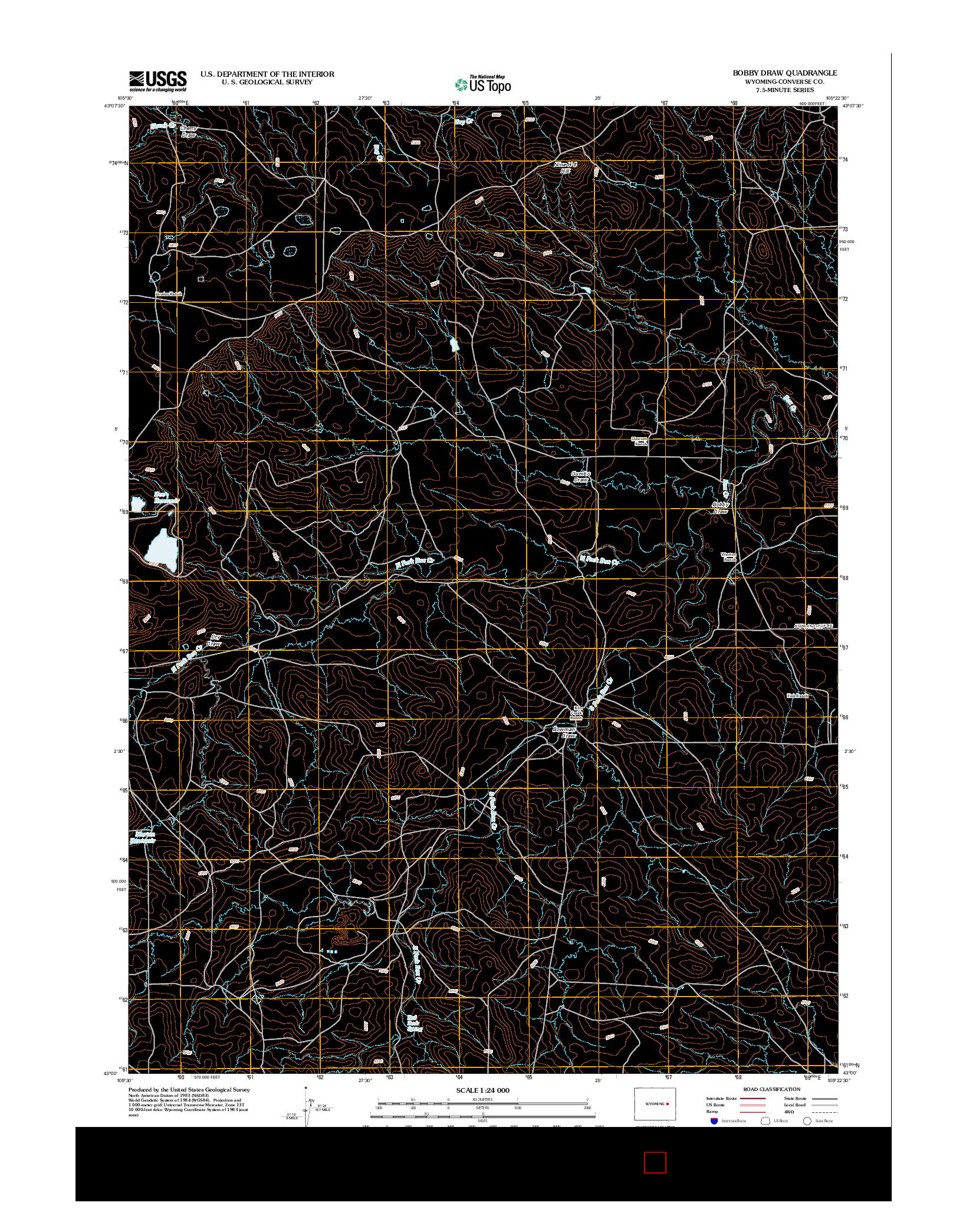 USGS US TOPO 7.5-MINUTE MAP FOR BOBBY DRAW, WY 2012