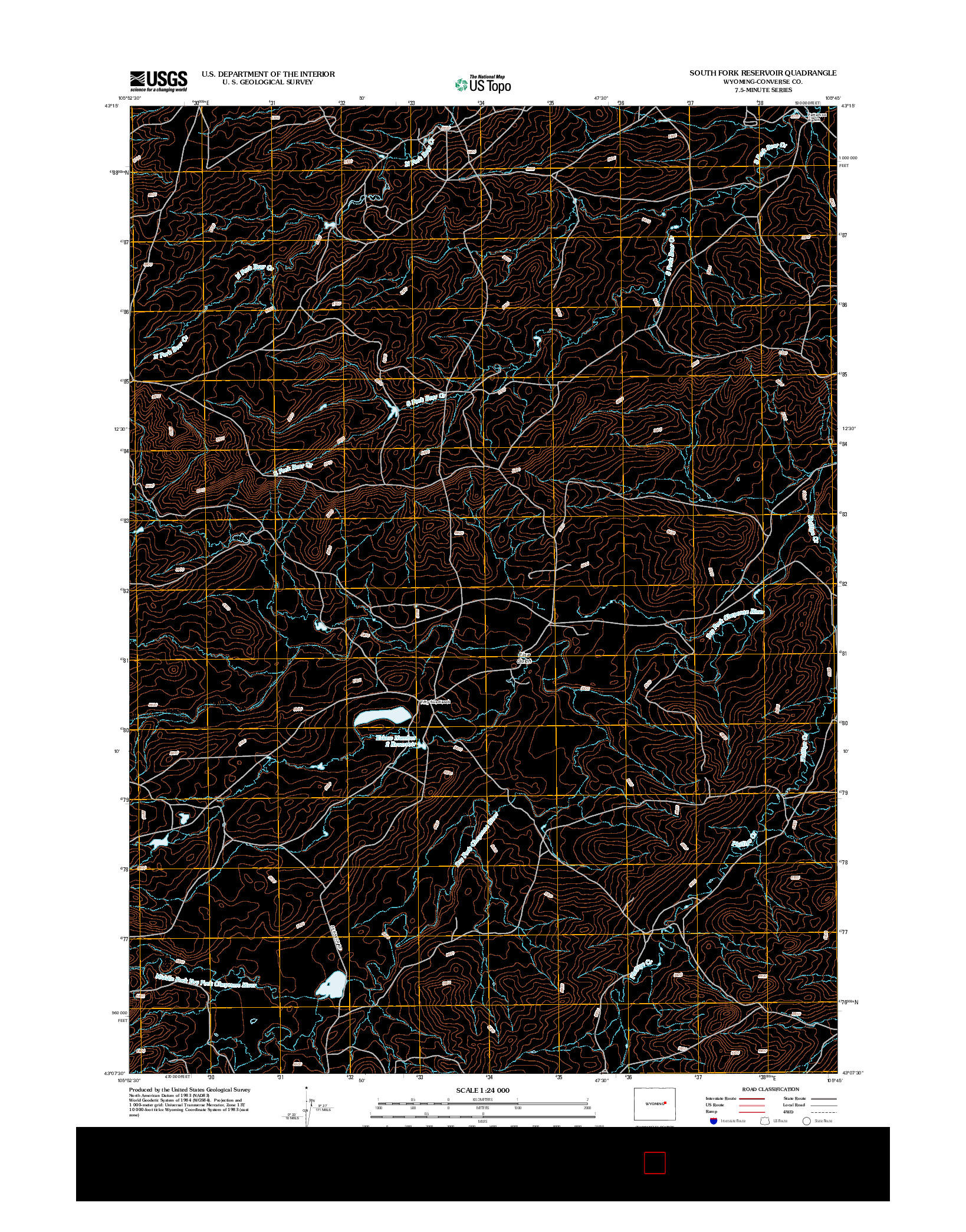 USGS US TOPO 7.5-MINUTE MAP FOR SOUTH FORK RESERVOIR, WY 2012