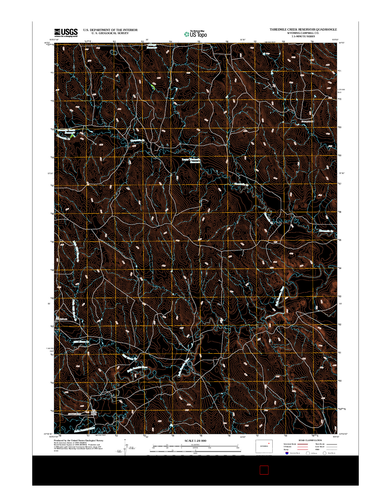 USGS US TOPO 7.5-MINUTE MAP FOR THREEMILE CREEK RESERVOIR, WY 2012