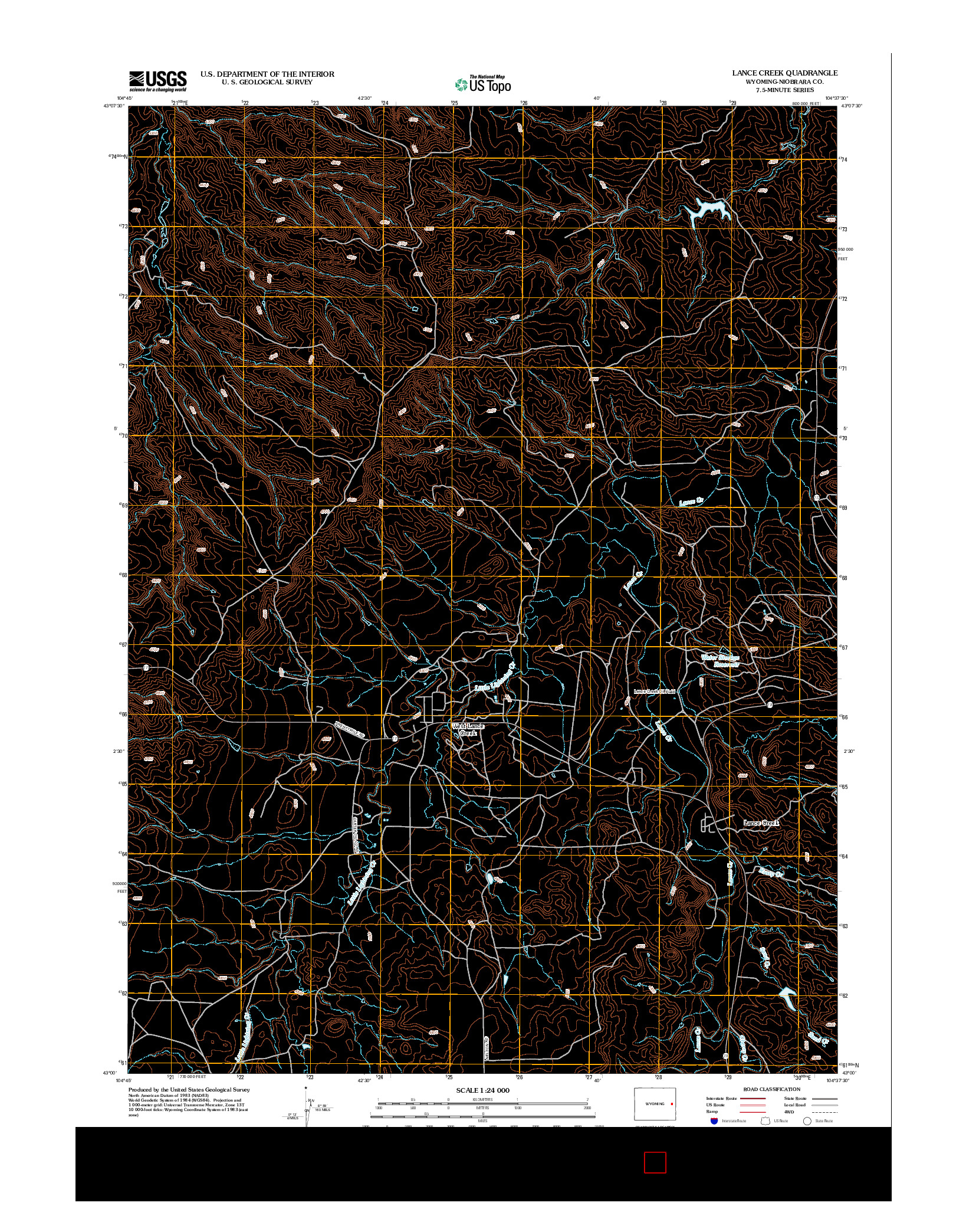 USGS US TOPO 7.5-MINUTE MAP FOR LANCE CREEK, WY 2012