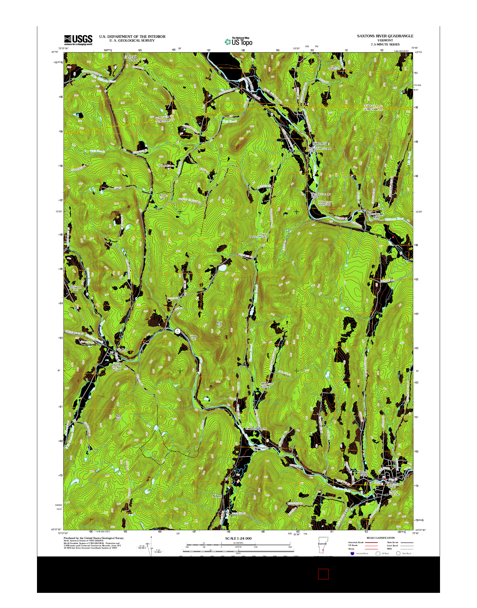 USGS US TOPO 7.5-MINUTE MAP FOR SAXTONS RIVER, VT 2012