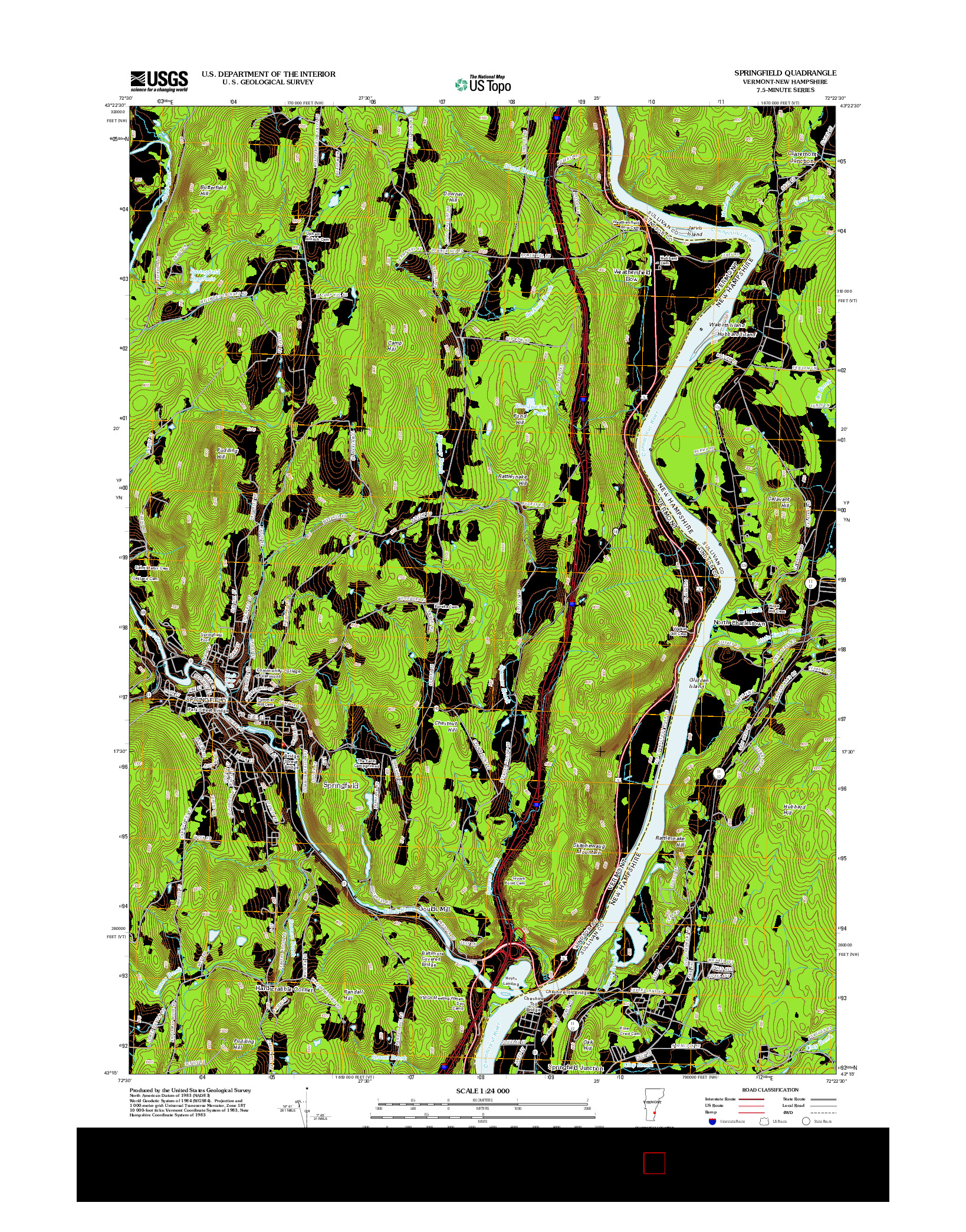 USGS US TOPO 7.5-MINUTE MAP FOR SPRINGFIELD, VT-NH 2012