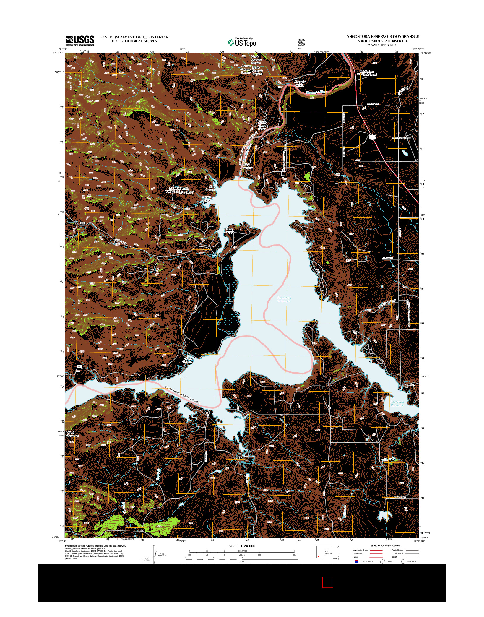 USGS US TOPO 7.5-MINUTE MAP FOR ANGOSTURA RESERVOIR, SD 2012