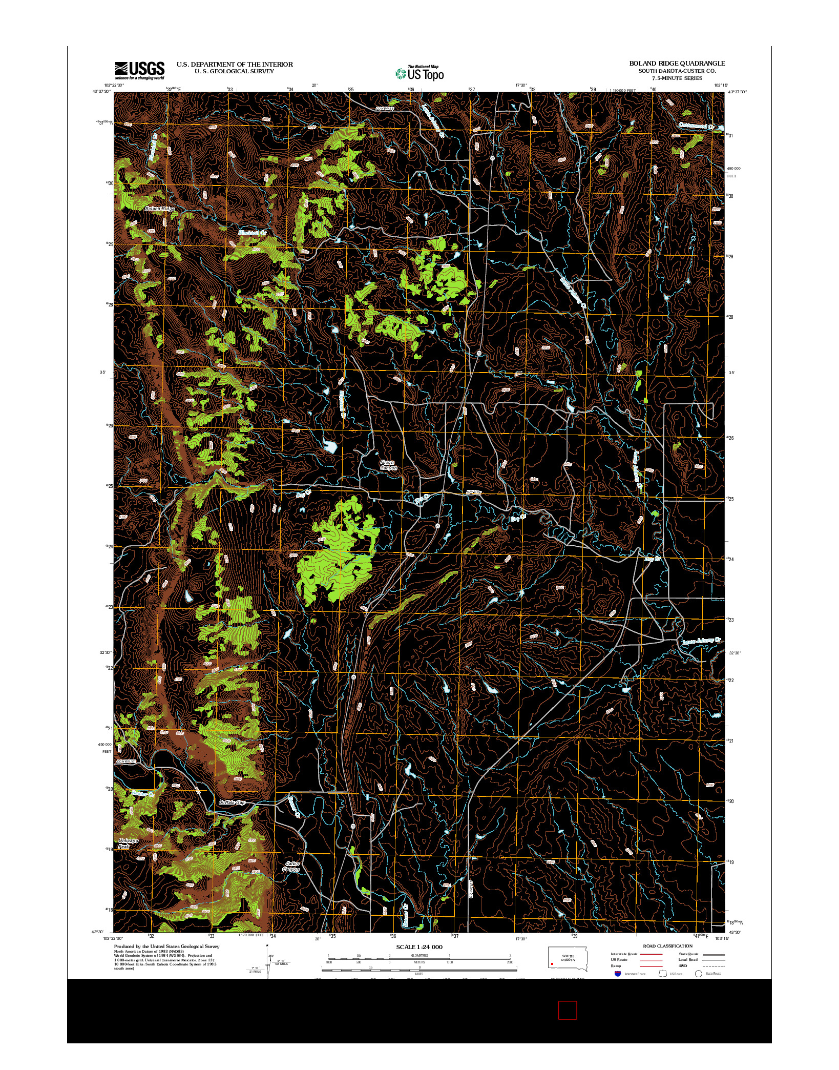 USGS US TOPO 7.5-MINUTE MAP FOR BOLAND RIDGE, SD 2012