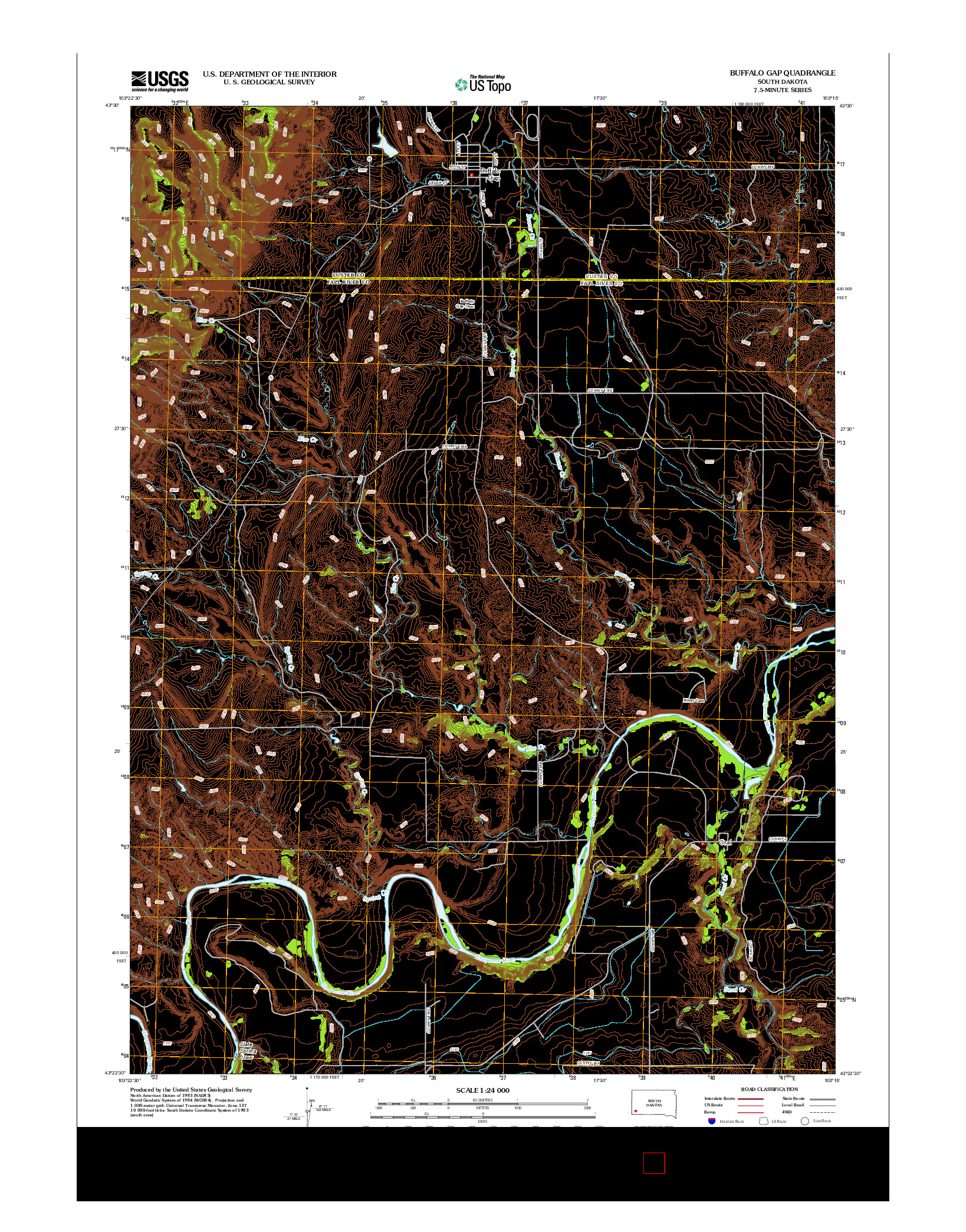 USGS US TOPO 7.5-MINUTE MAP FOR BUFFALO GAP, SD 2012