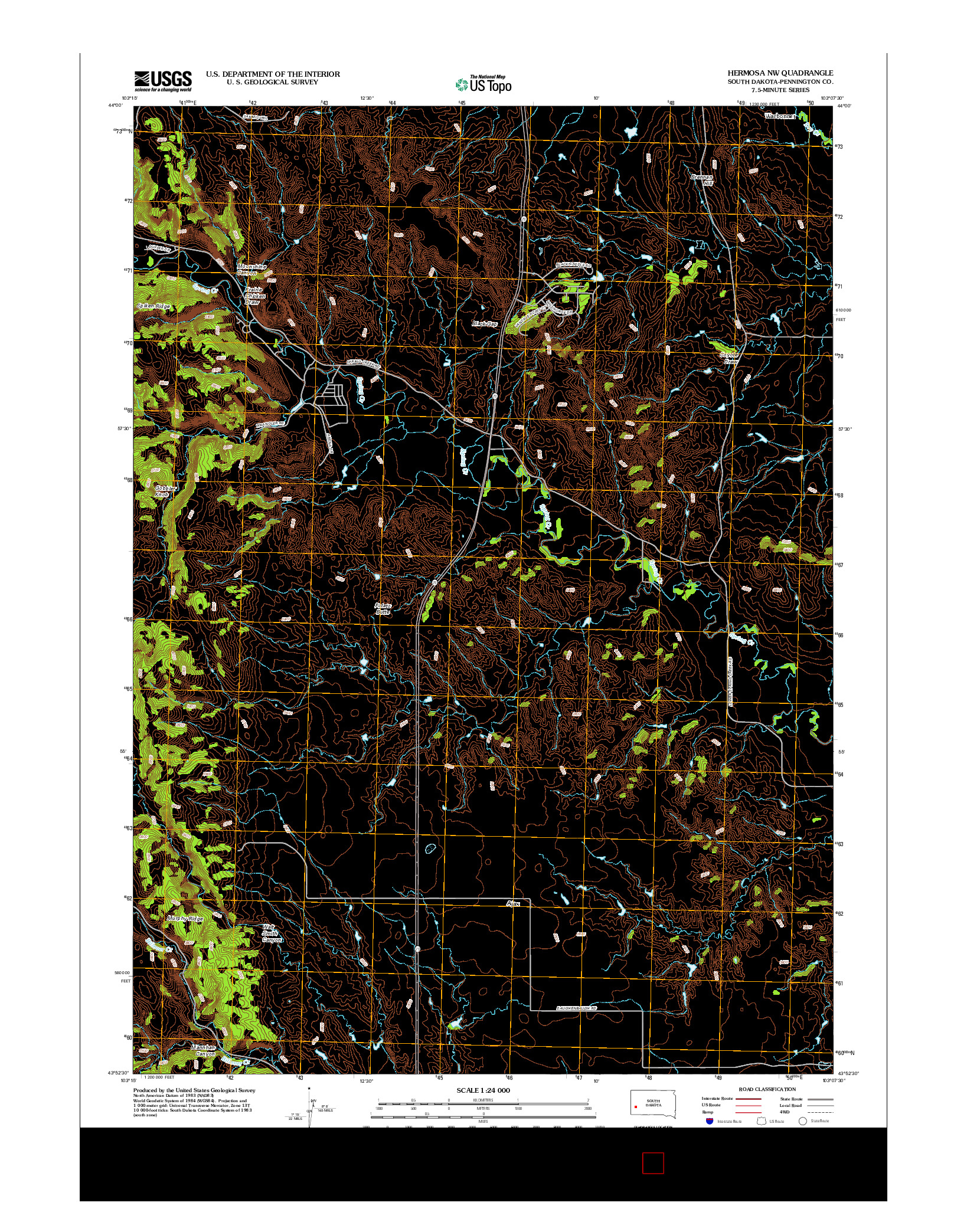 USGS US TOPO 7.5-MINUTE MAP FOR HERMOSA NW, SD 2012
