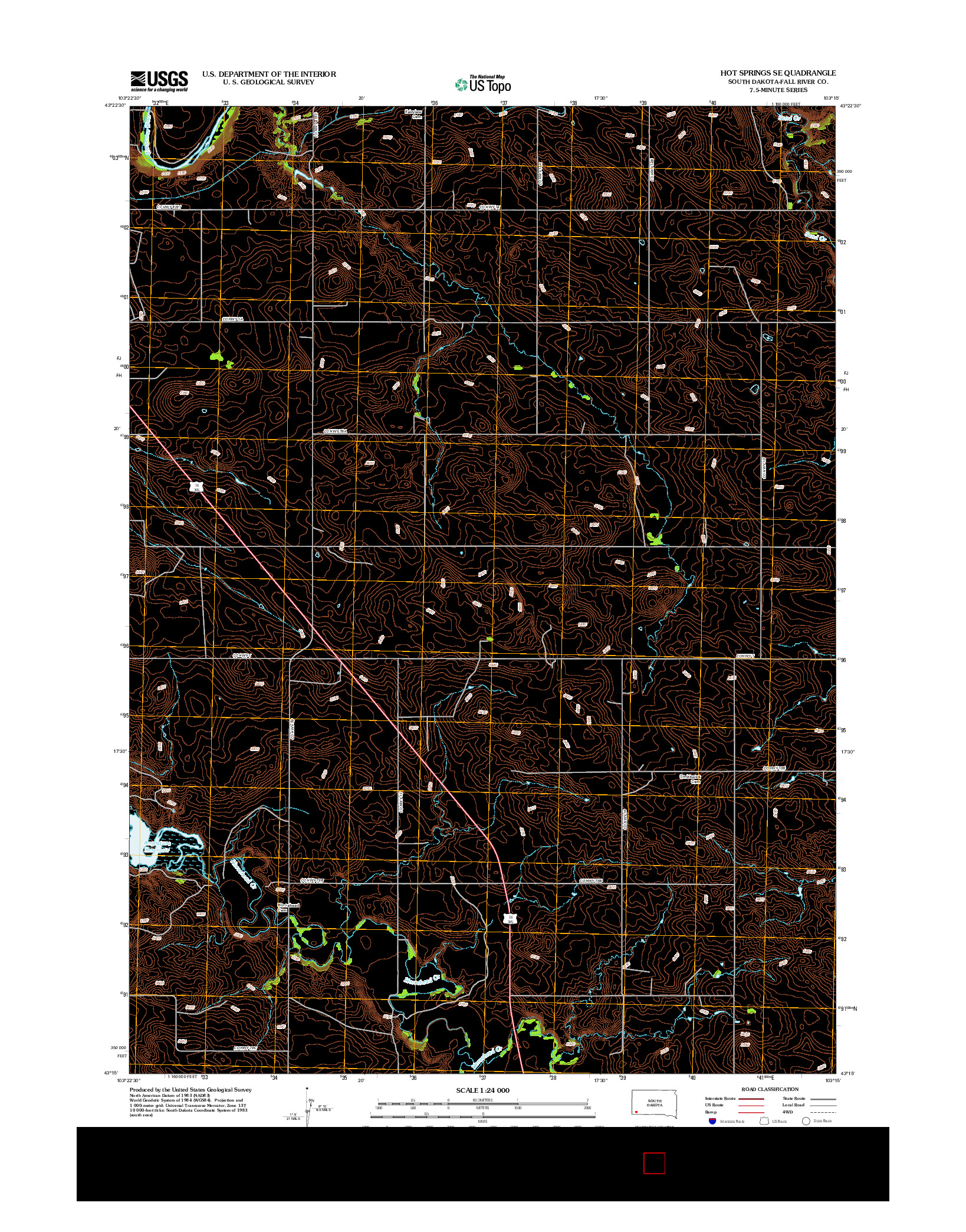 USGS US TOPO 7.5-MINUTE MAP FOR HOT SPRINGS SE, SD 2012