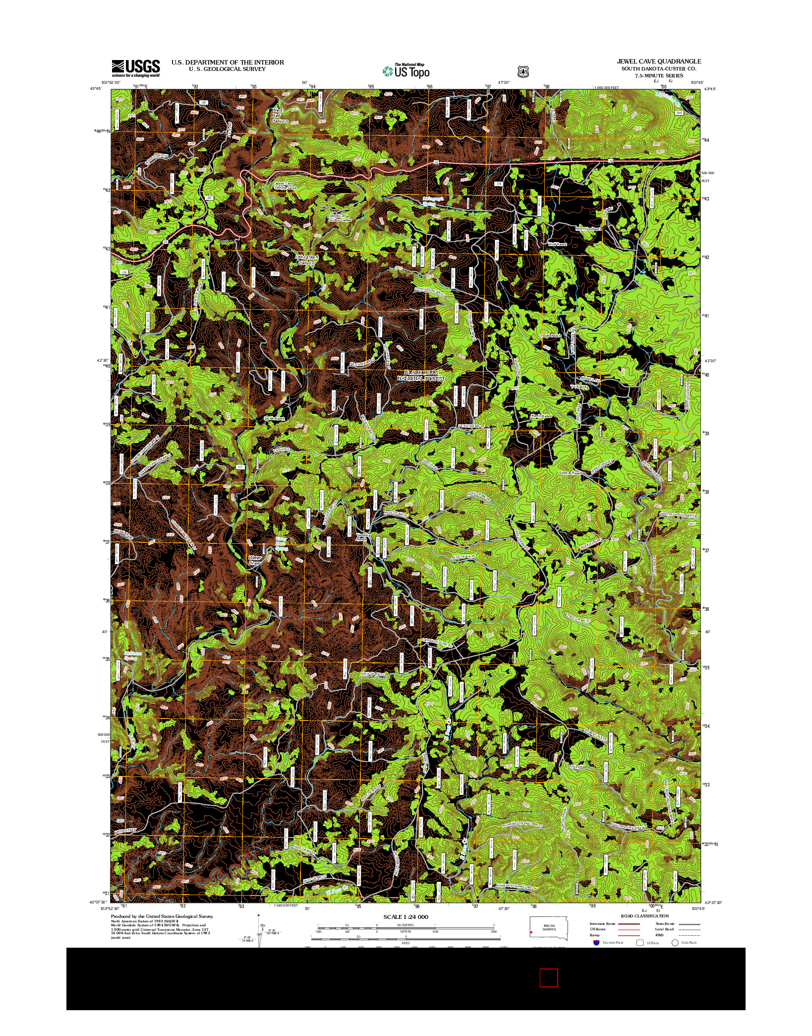 USGS US TOPO 7.5-MINUTE MAP FOR JEWEL CAVE, SD 2012