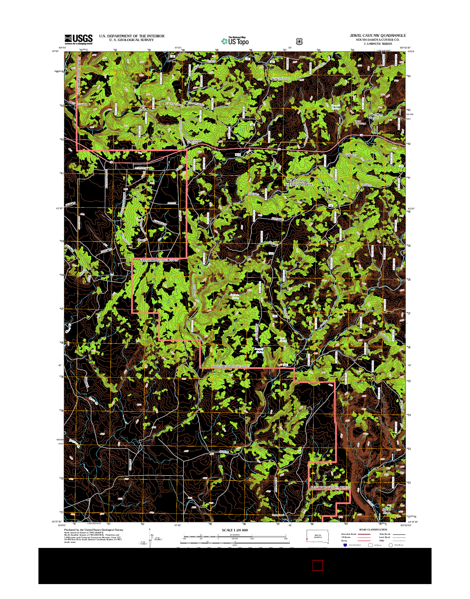 USGS US TOPO 7.5-MINUTE MAP FOR JEWEL CAVE NW, SD 2012