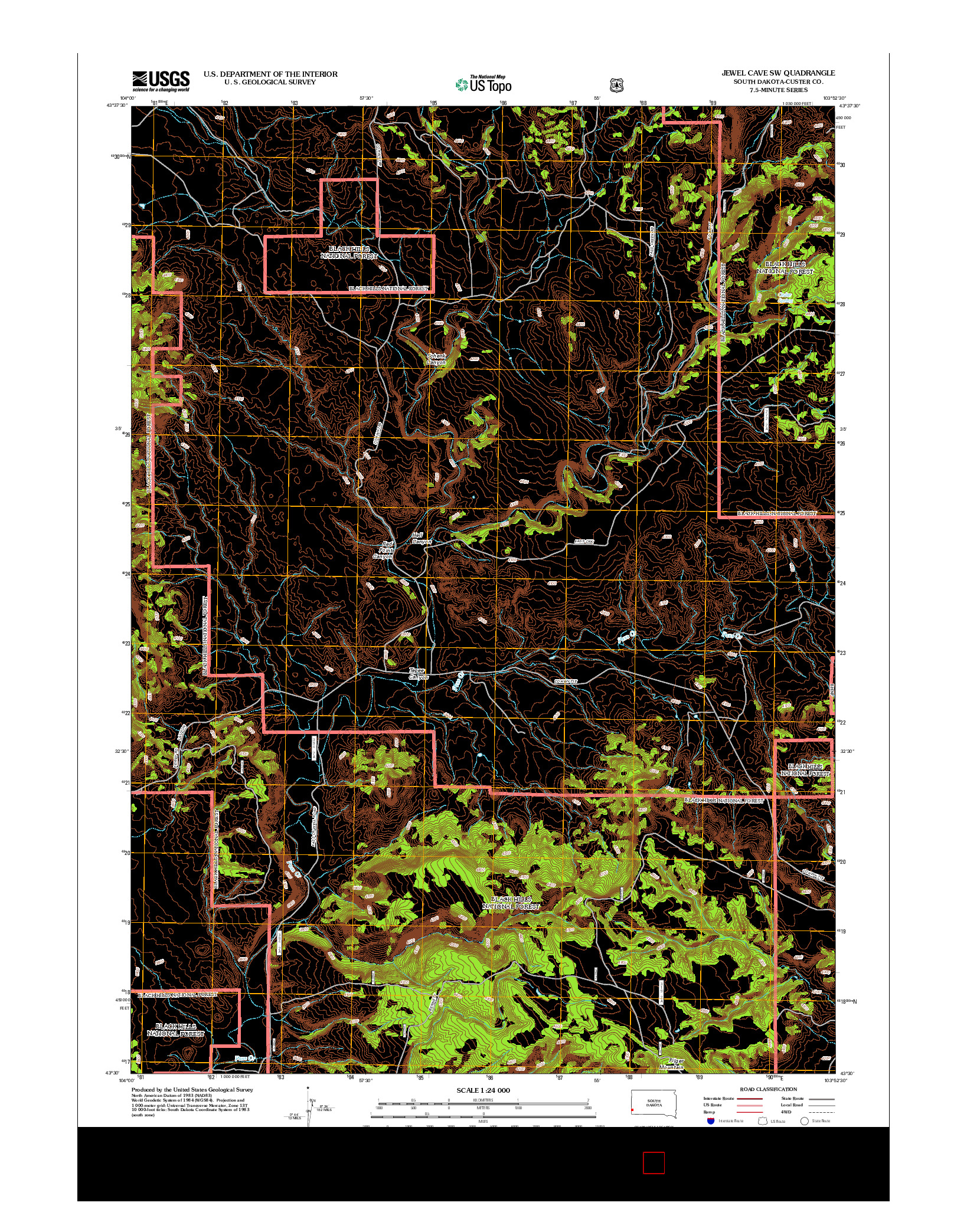 USGS US TOPO 7.5-MINUTE MAP FOR JEWEL CAVE SW, SD 2012