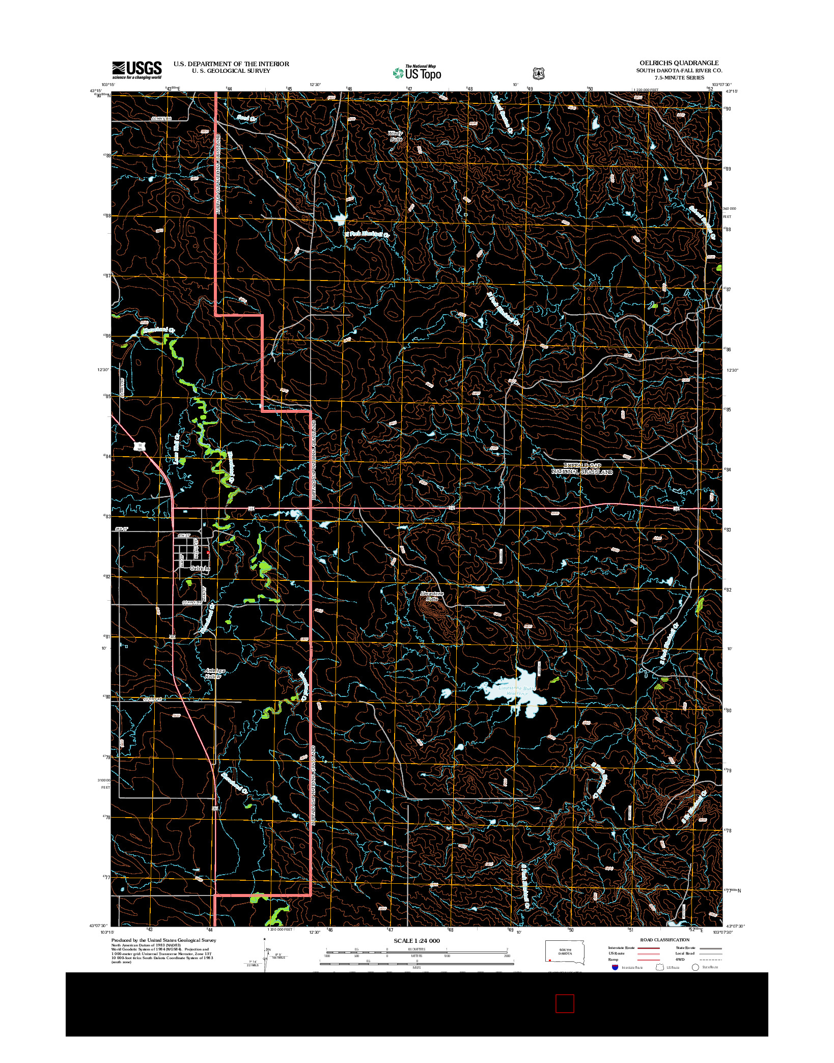 USGS US TOPO 7.5-MINUTE MAP FOR OELRICHS, SD 2012