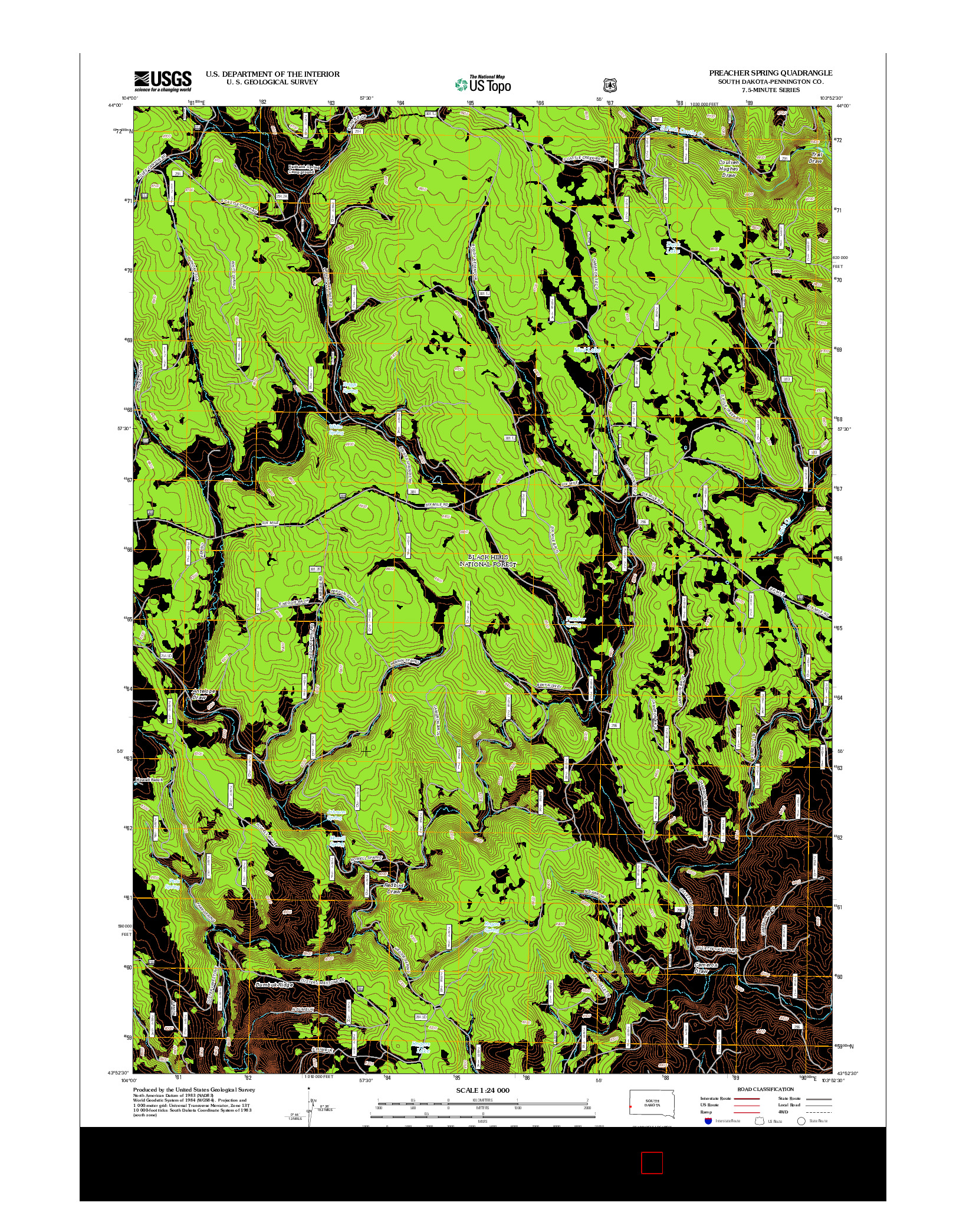 USGS US TOPO 7.5-MINUTE MAP FOR PREACHER SPRING, SD 2012