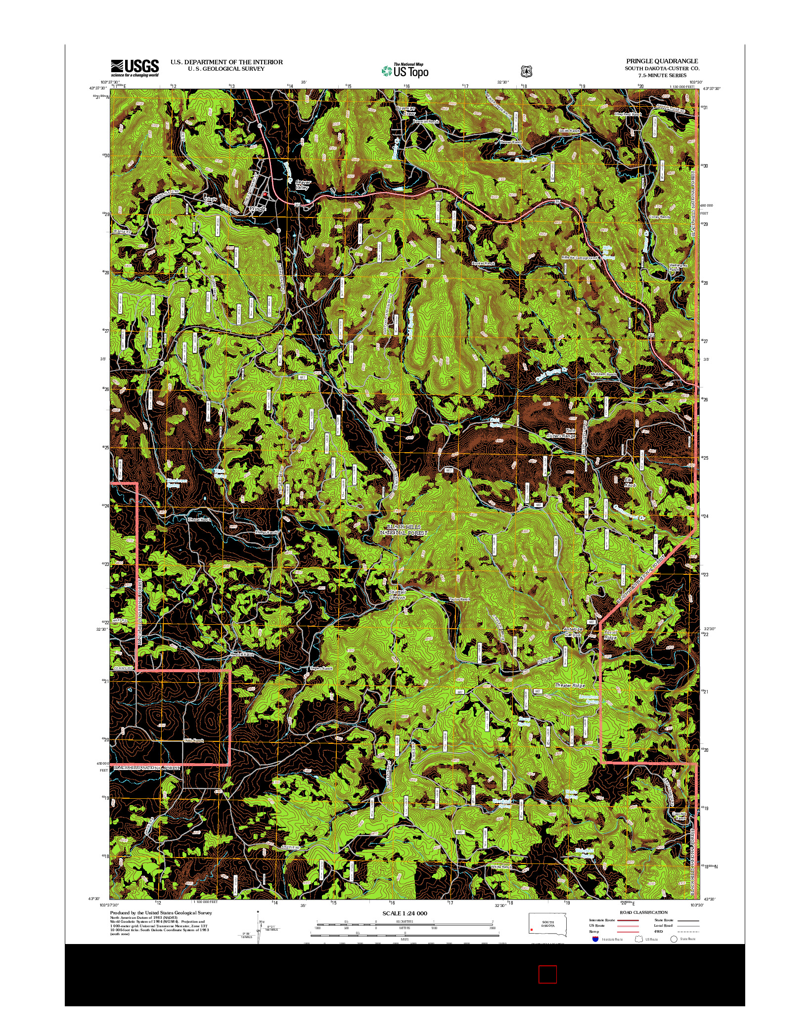 USGS US TOPO 7.5-MINUTE MAP FOR PRINGLE, SD 2012