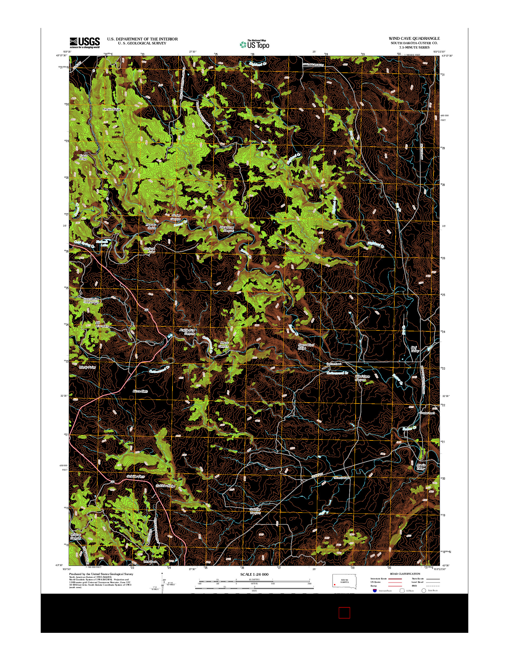 USGS US TOPO 7.5-MINUTE MAP FOR WIND CAVE, SD 2012