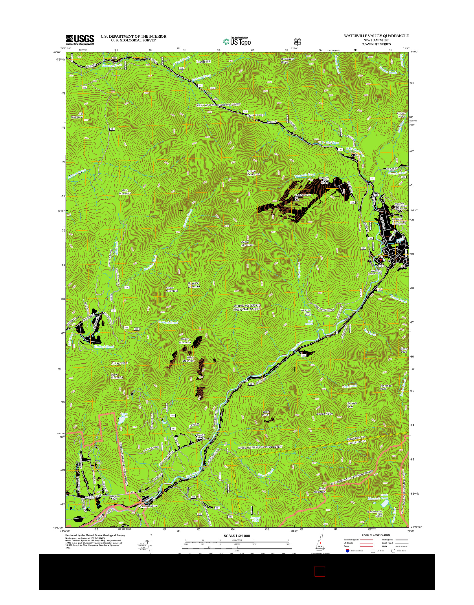 USGS US TOPO 7.5-MINUTE MAP FOR WATERVILLE VALLEY, NH 2012