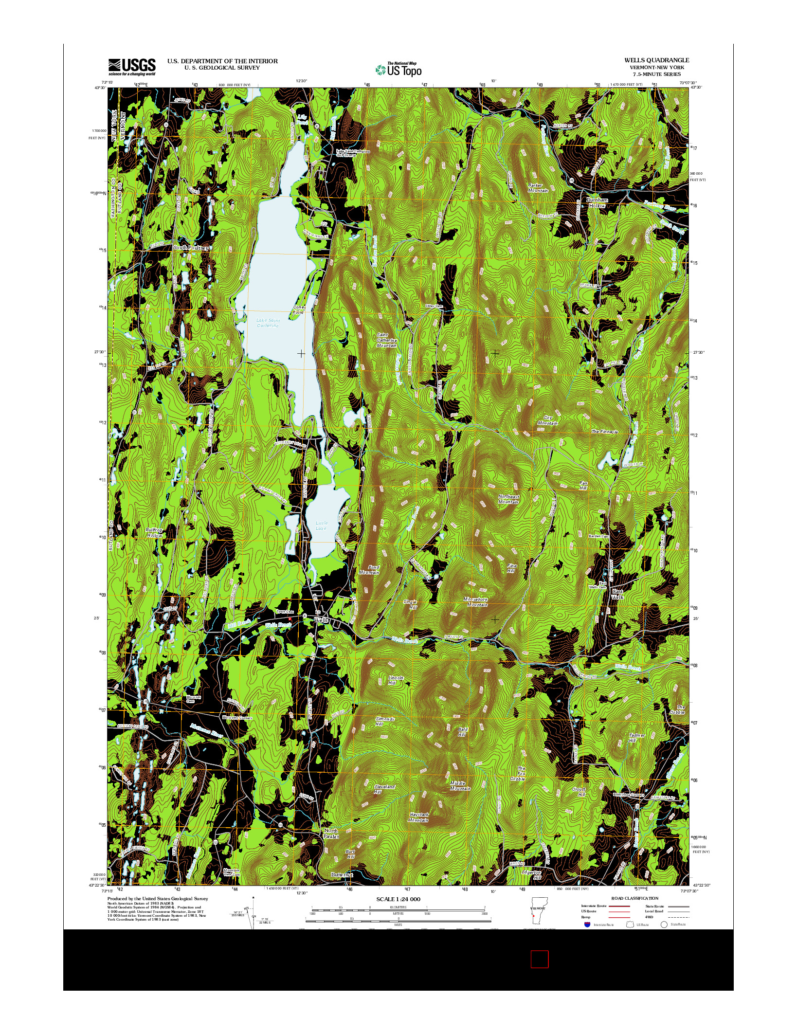 USGS US TOPO 7.5-MINUTE MAP FOR WELLS, VT-NY 2012