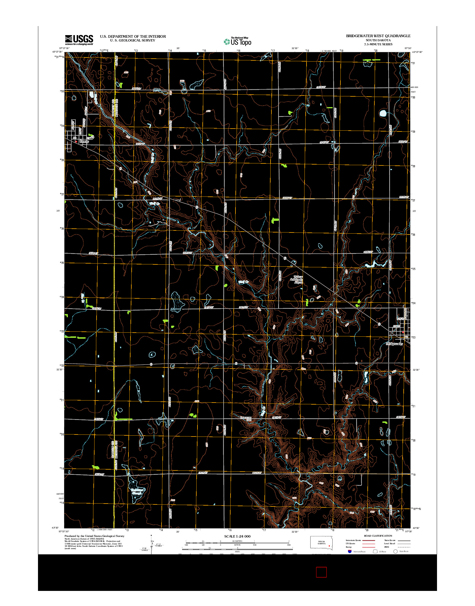 USGS US TOPO 7.5-MINUTE MAP FOR BRIDGEWATER WEST, SD 2012