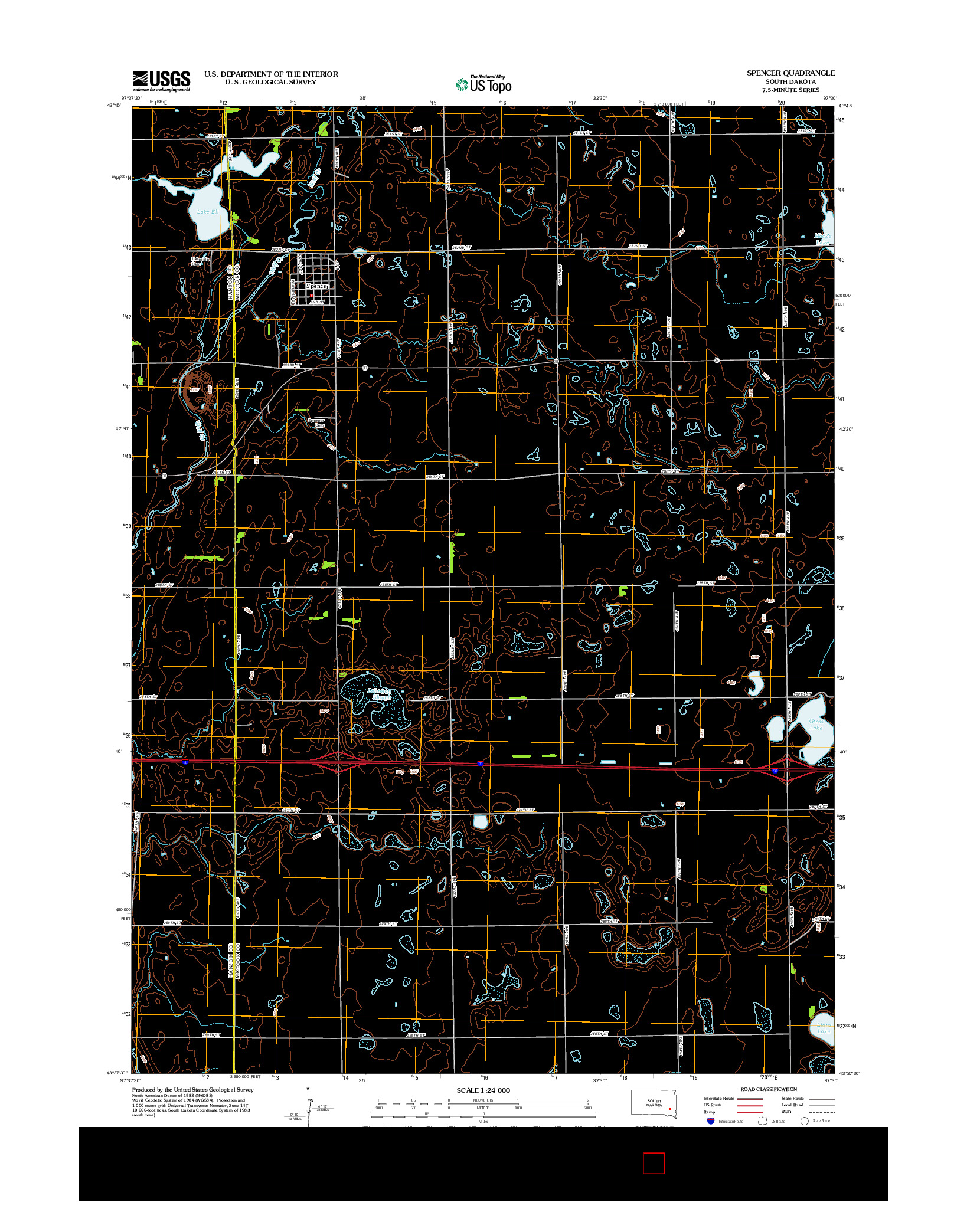 USGS US TOPO 7.5-MINUTE MAP FOR SPENCER, SD 2012