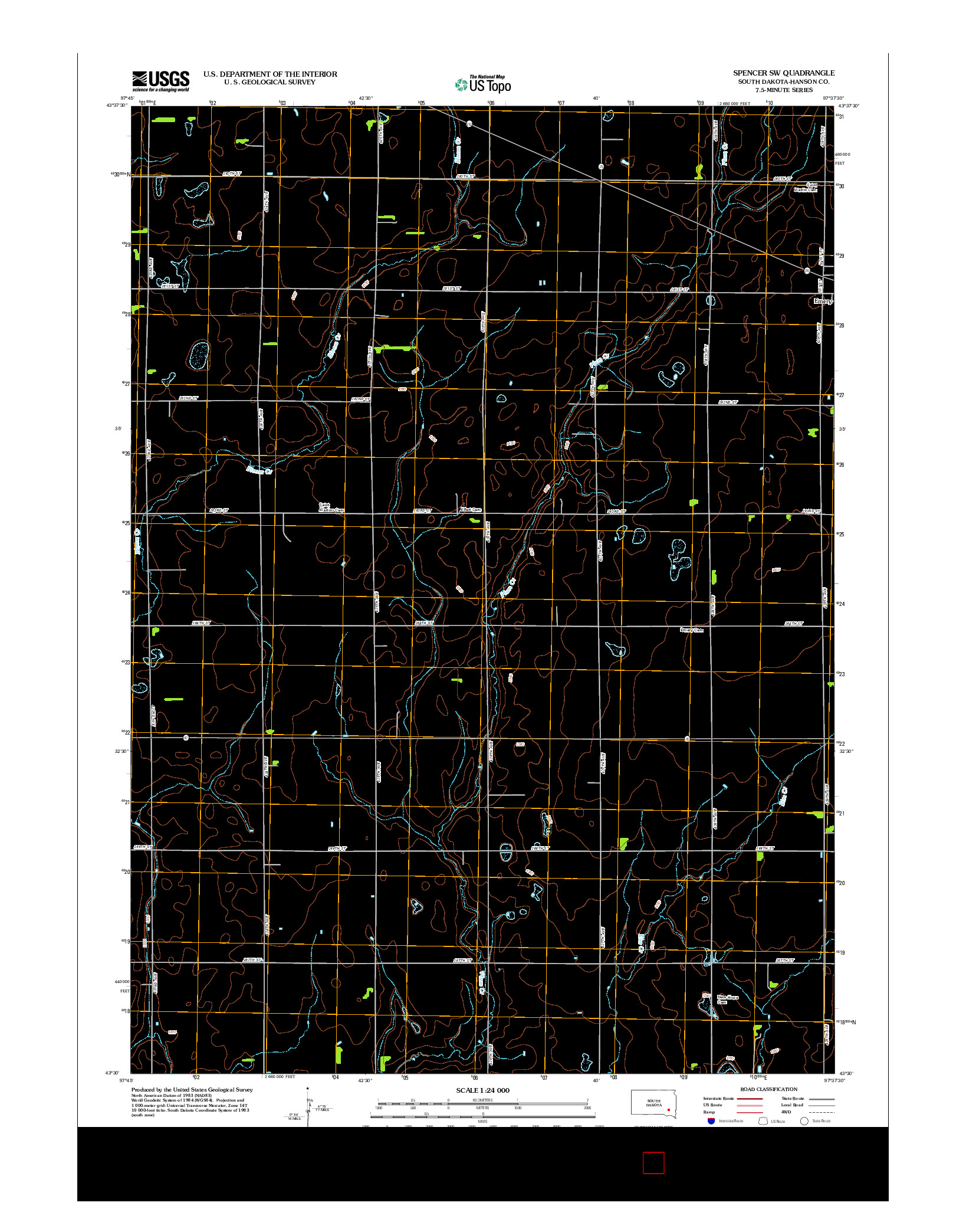 USGS US TOPO 7.5-MINUTE MAP FOR SPENCER SW, SD 2012