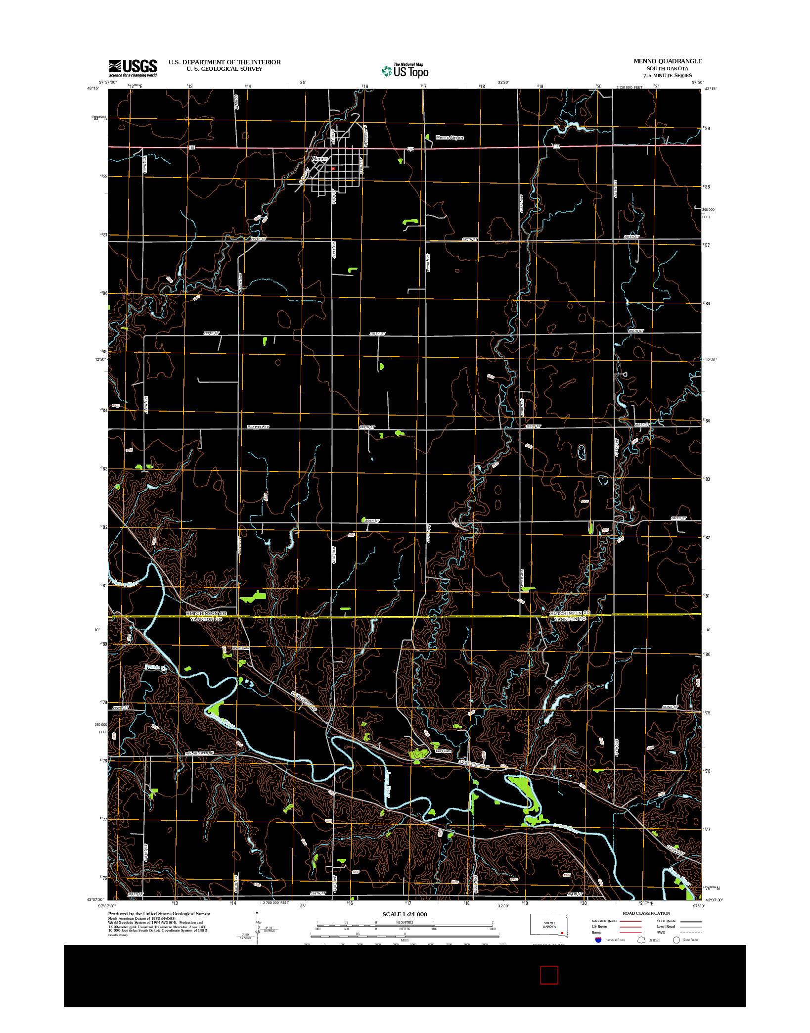 USGS US TOPO 7.5-MINUTE MAP FOR MENNO, SD 2012