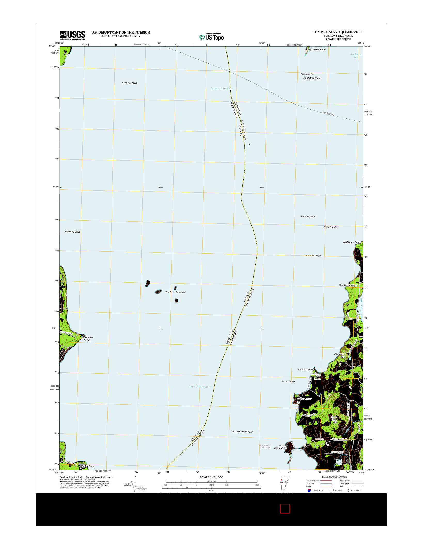USGS US TOPO 7.5-MINUTE MAP FOR JUNIPER ISLAND, VT-NY 2012
