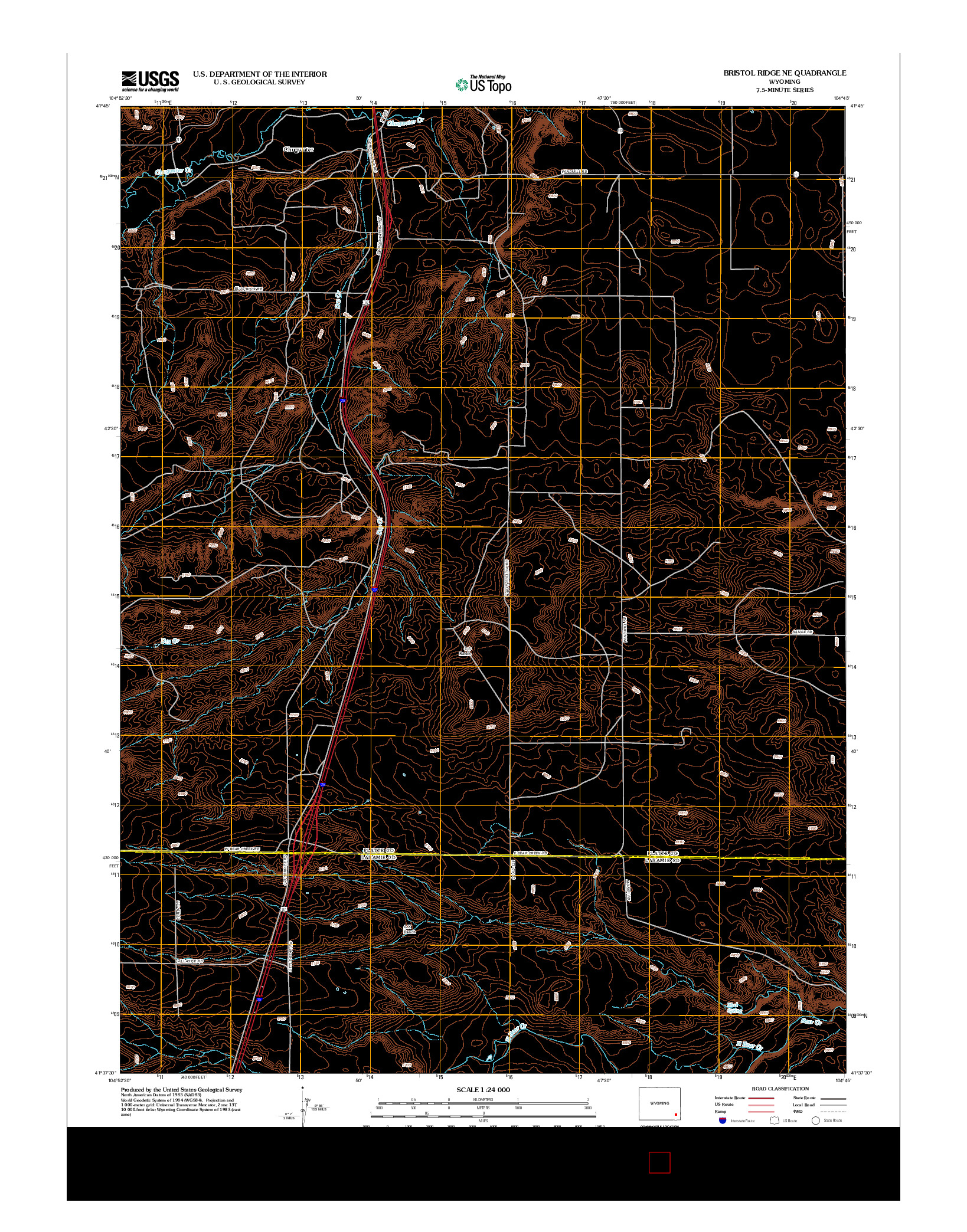 USGS US TOPO 7.5-MINUTE MAP FOR BRISTOL RIDGE NE, WY 2012
