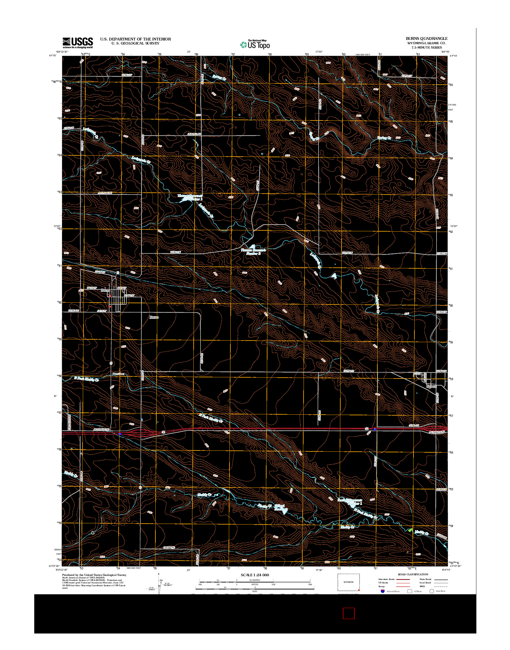 USGS US TOPO 7.5-MINUTE MAP FOR BURNS, WY 2012