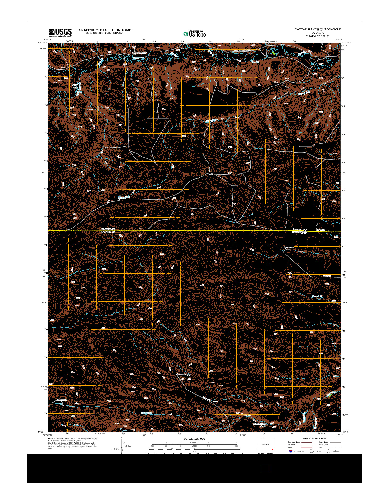 USGS US TOPO 7.5-MINUTE MAP FOR CATTAIL RANCH, WY 2012