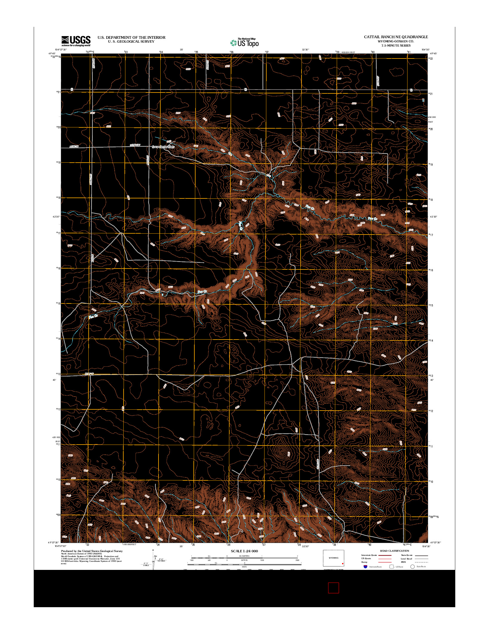 USGS US TOPO 7.5-MINUTE MAP FOR CATTAIL RANCH NE, WY 2012