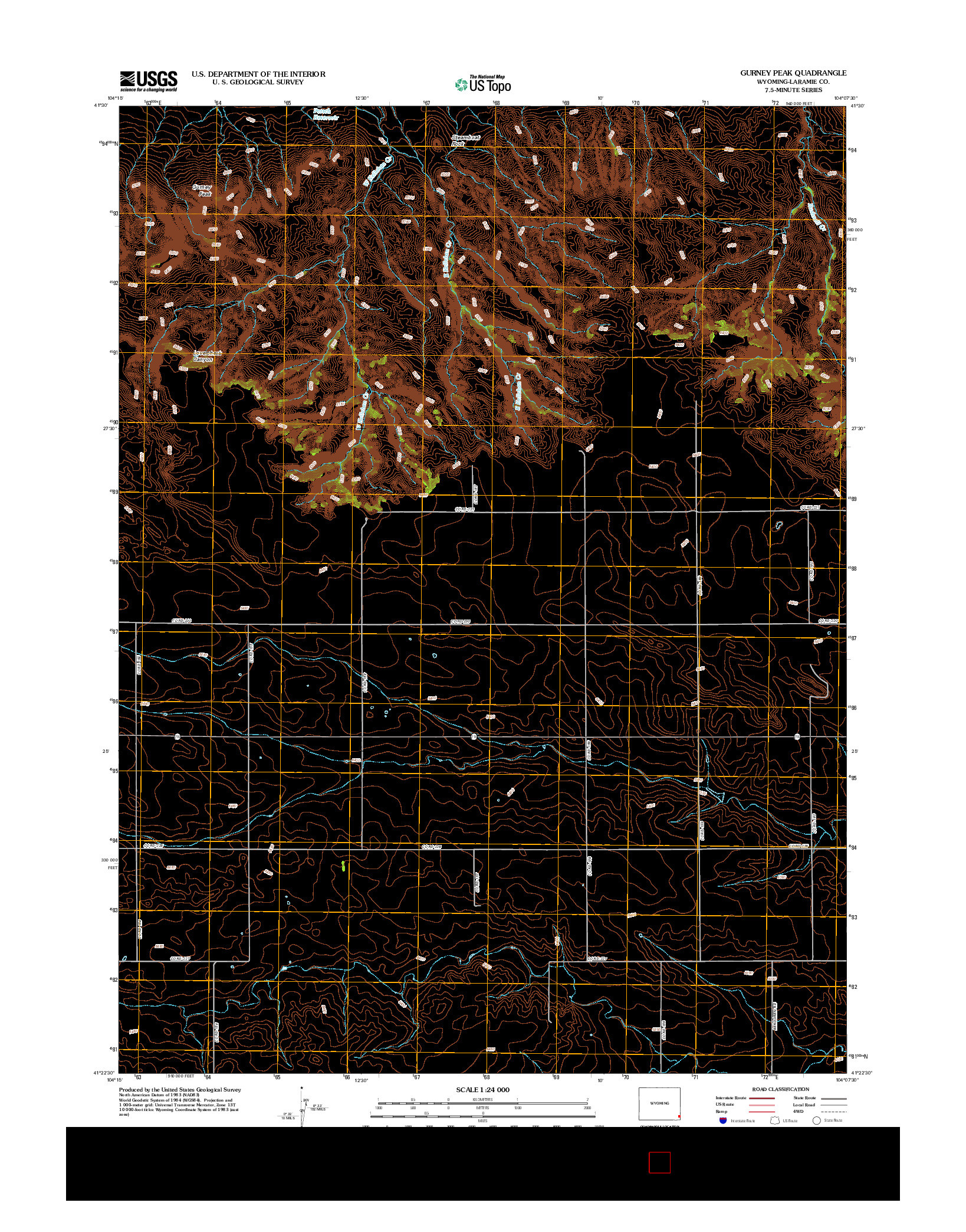 USGS US TOPO 7.5-MINUTE MAP FOR GURNEY PEAK, WY 2012