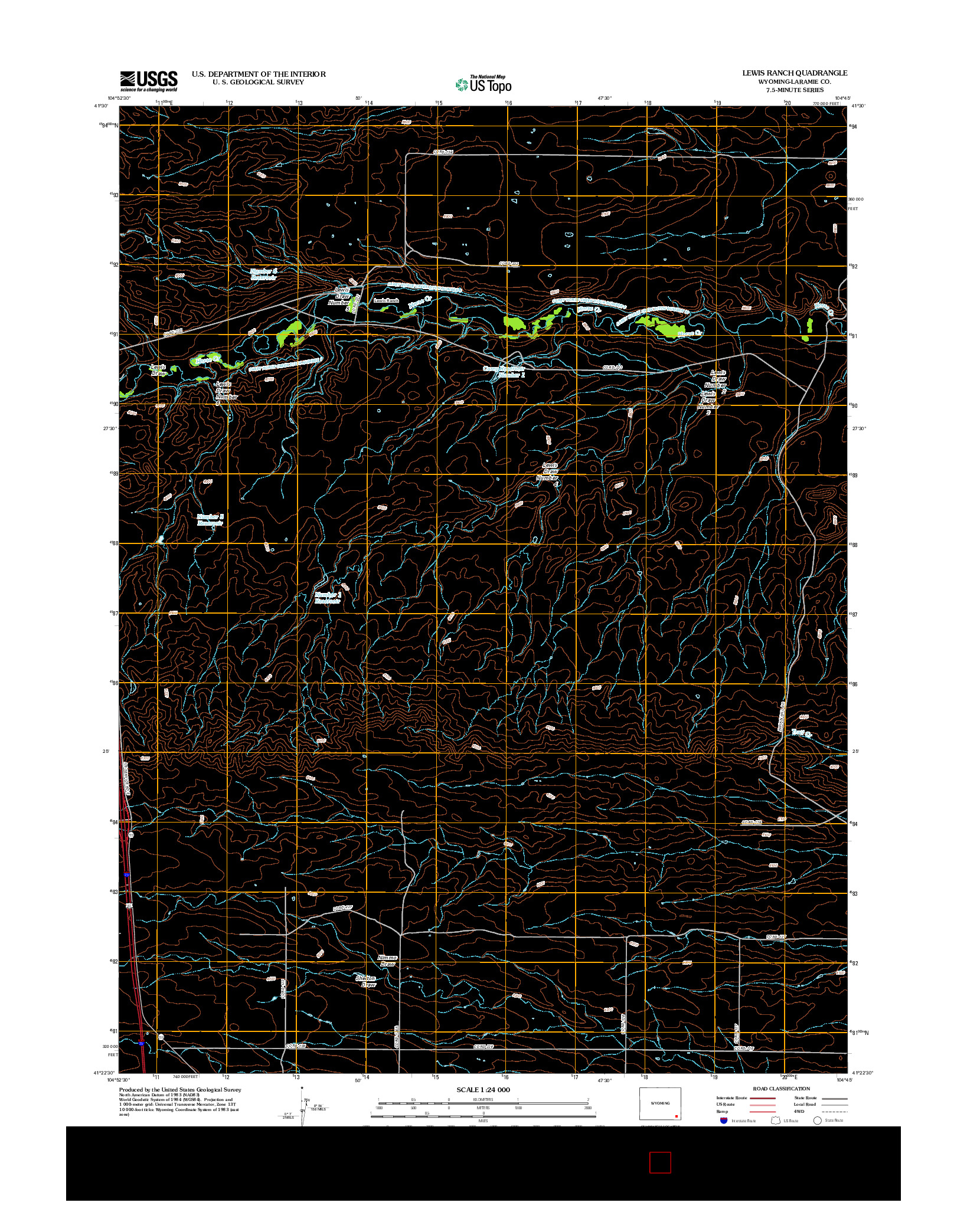USGS US TOPO 7.5-MINUTE MAP FOR LEWIS RANCH, WY 2012