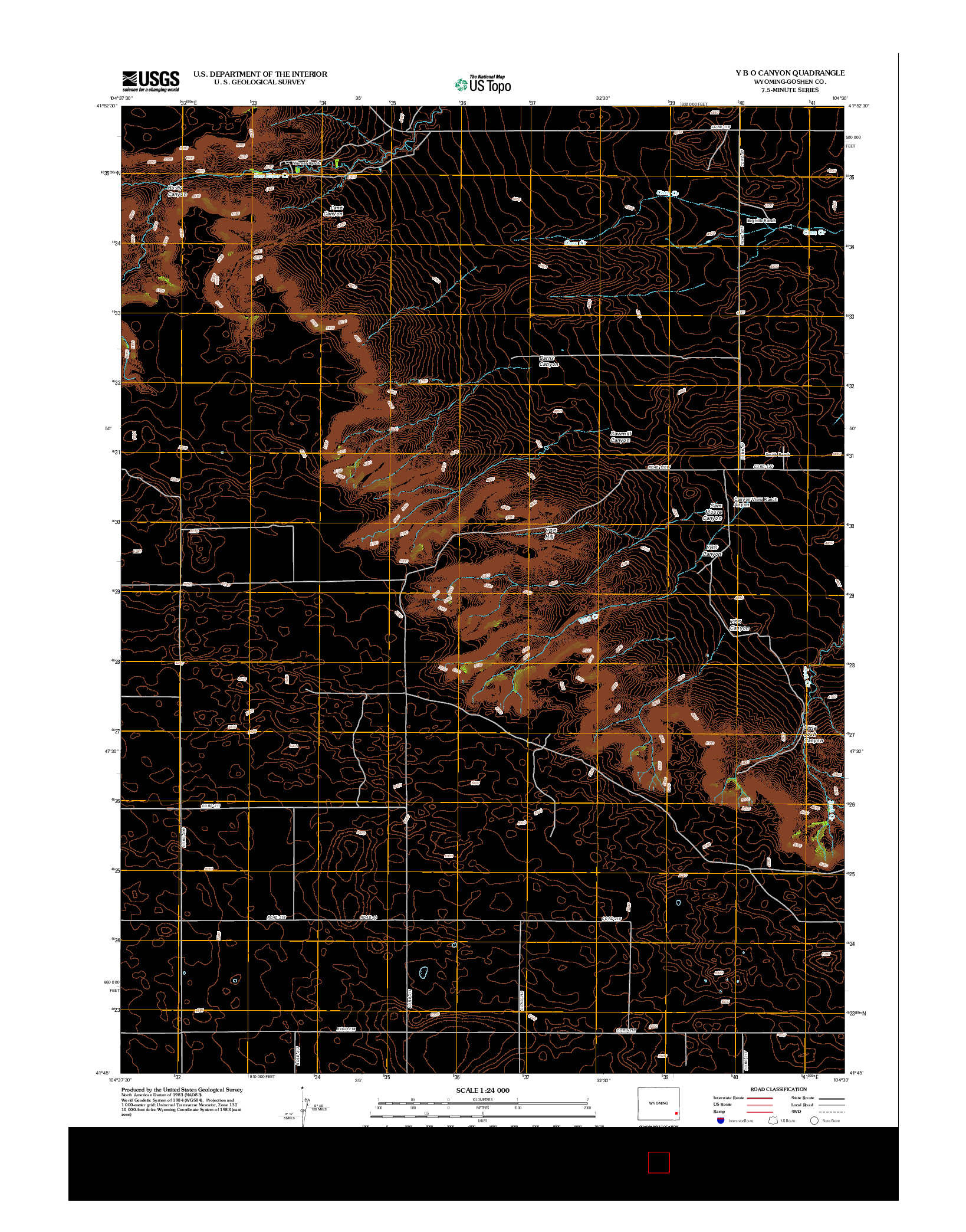 USGS US TOPO 7.5-MINUTE MAP FOR Y B O CANYON, WY 2012